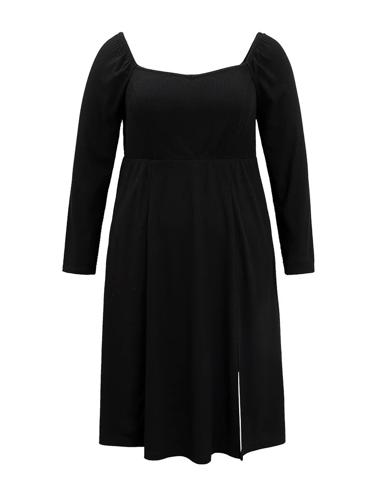 Rib Knit Split Side Square Neck Dress - Image 7