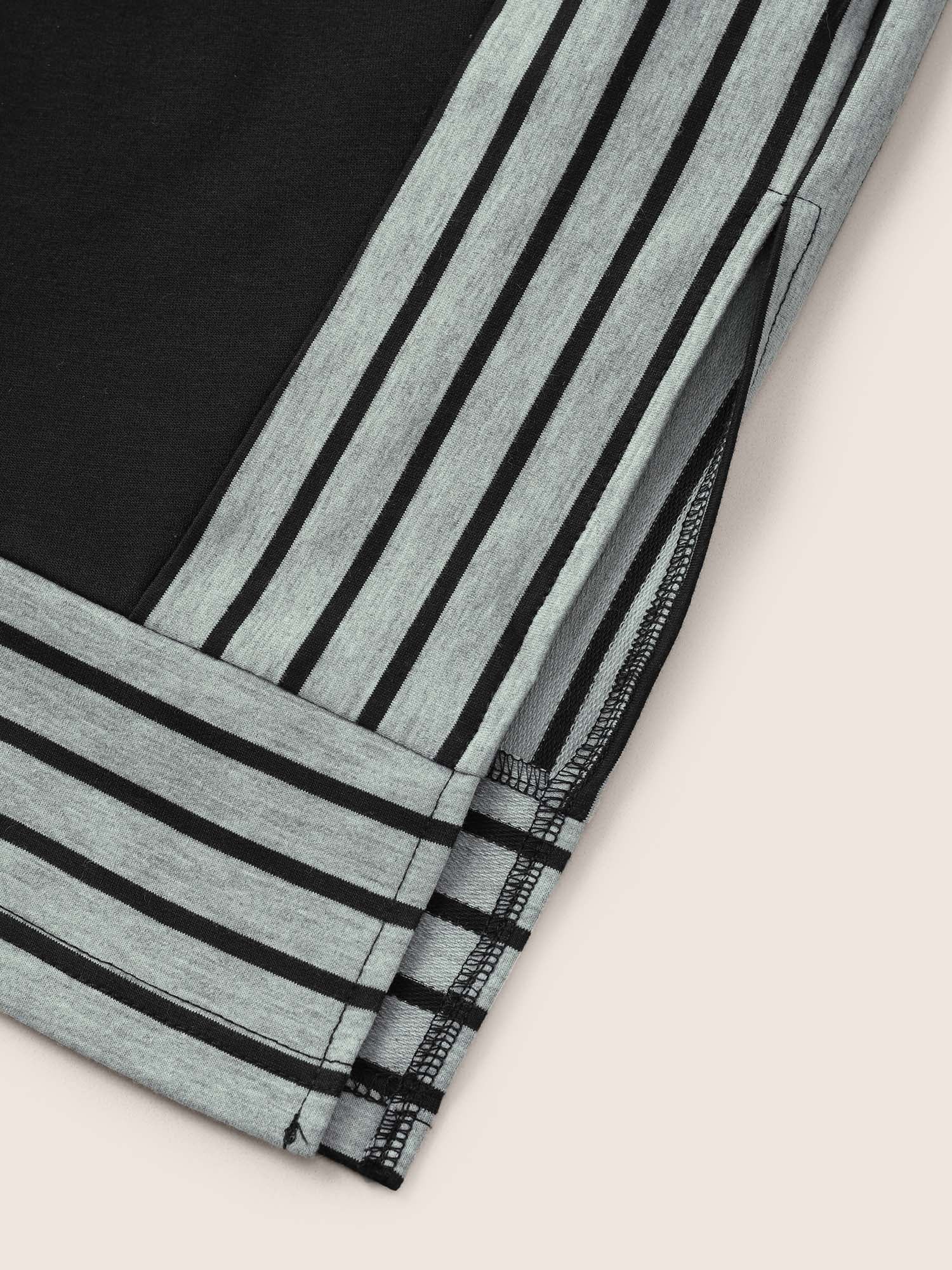 Rib Knit Striped Curved Hem Sweatshirt - Image 6