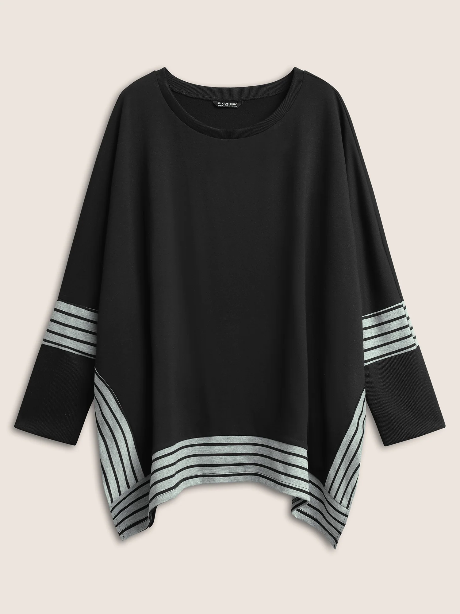 Rib Knit Striped Curved Hem Sweatshirt - Image 7