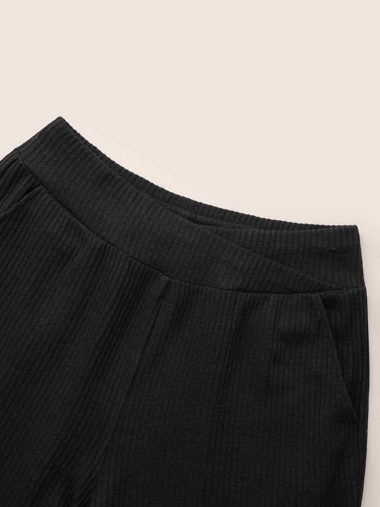 Rib Knit Wideband Waist High Rise Pants - Image 5