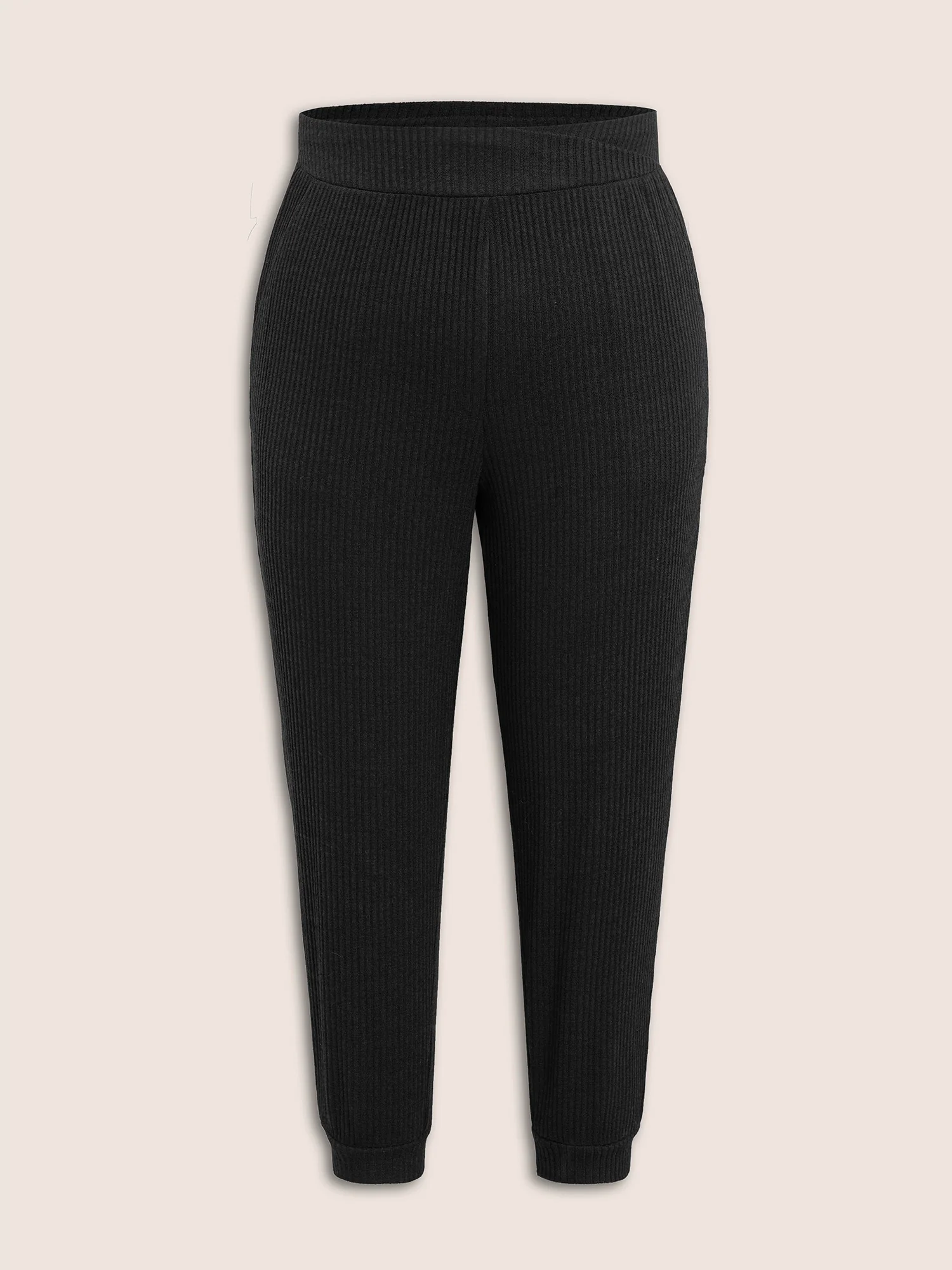 Rib Knit Wideband Waist High Rise Pants - Image 7