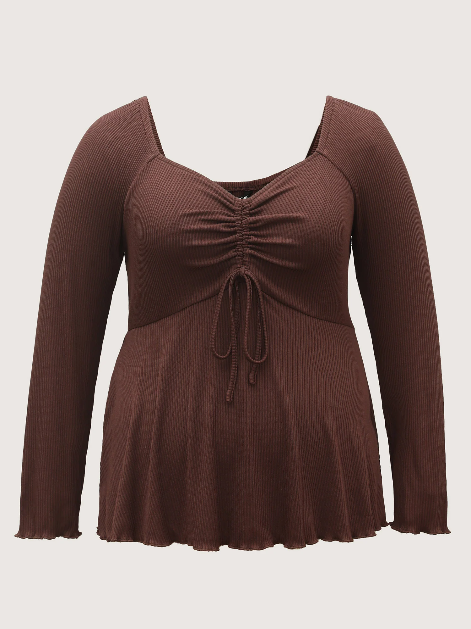 Ribbed Adjustable Drawstring Bodice Flared T-Shirt - Image 7