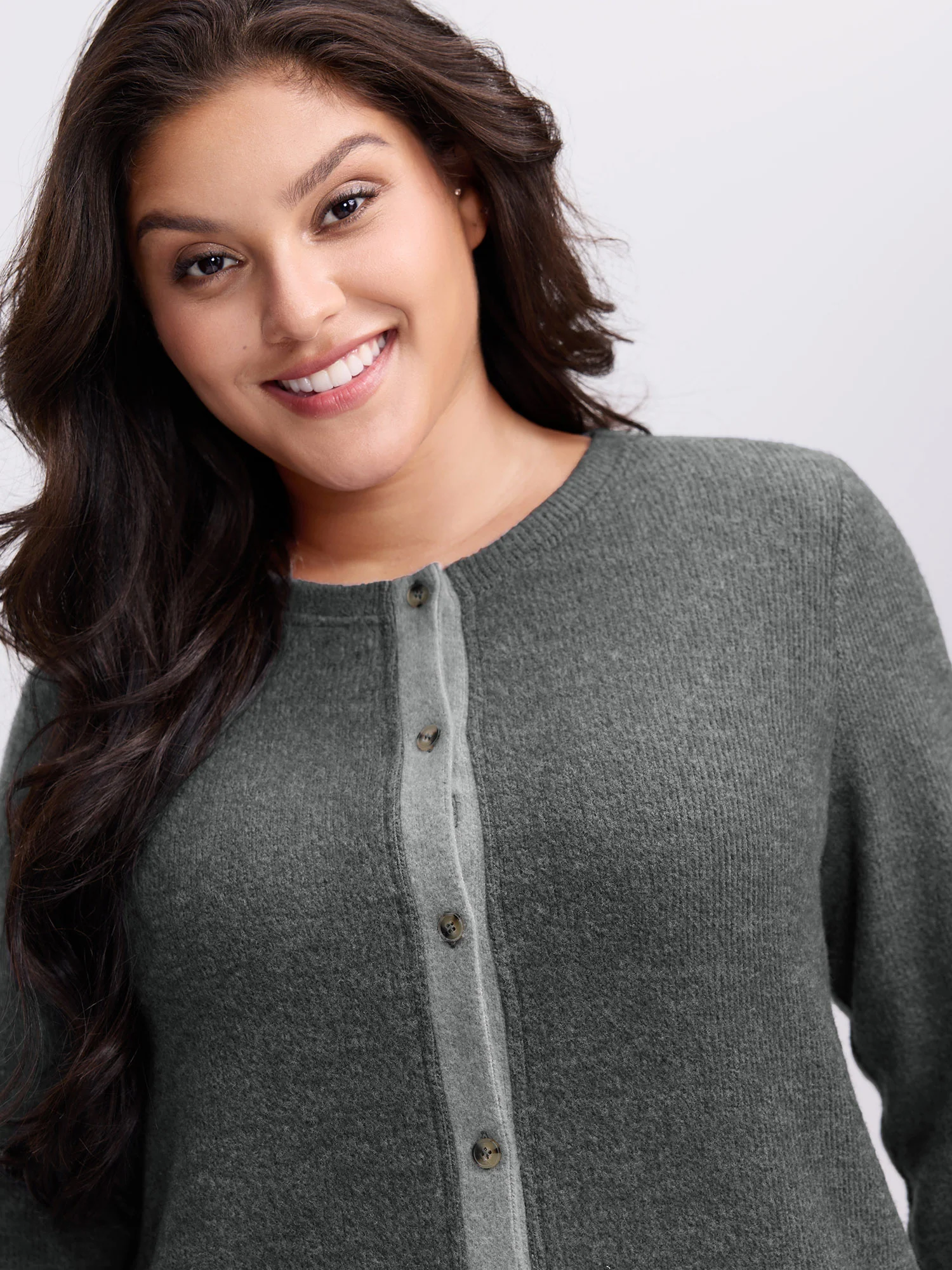 Ribbed Button Color Contrast Knit Top - Image 2