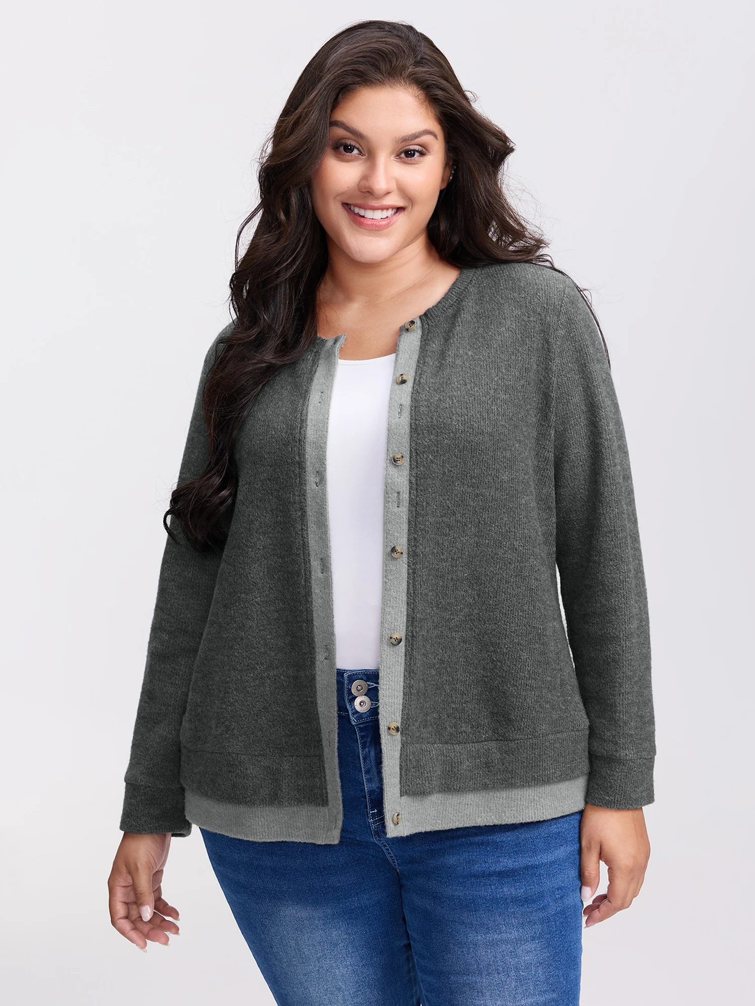 Ribbed Button Color Contrast Knit Top - Image 4