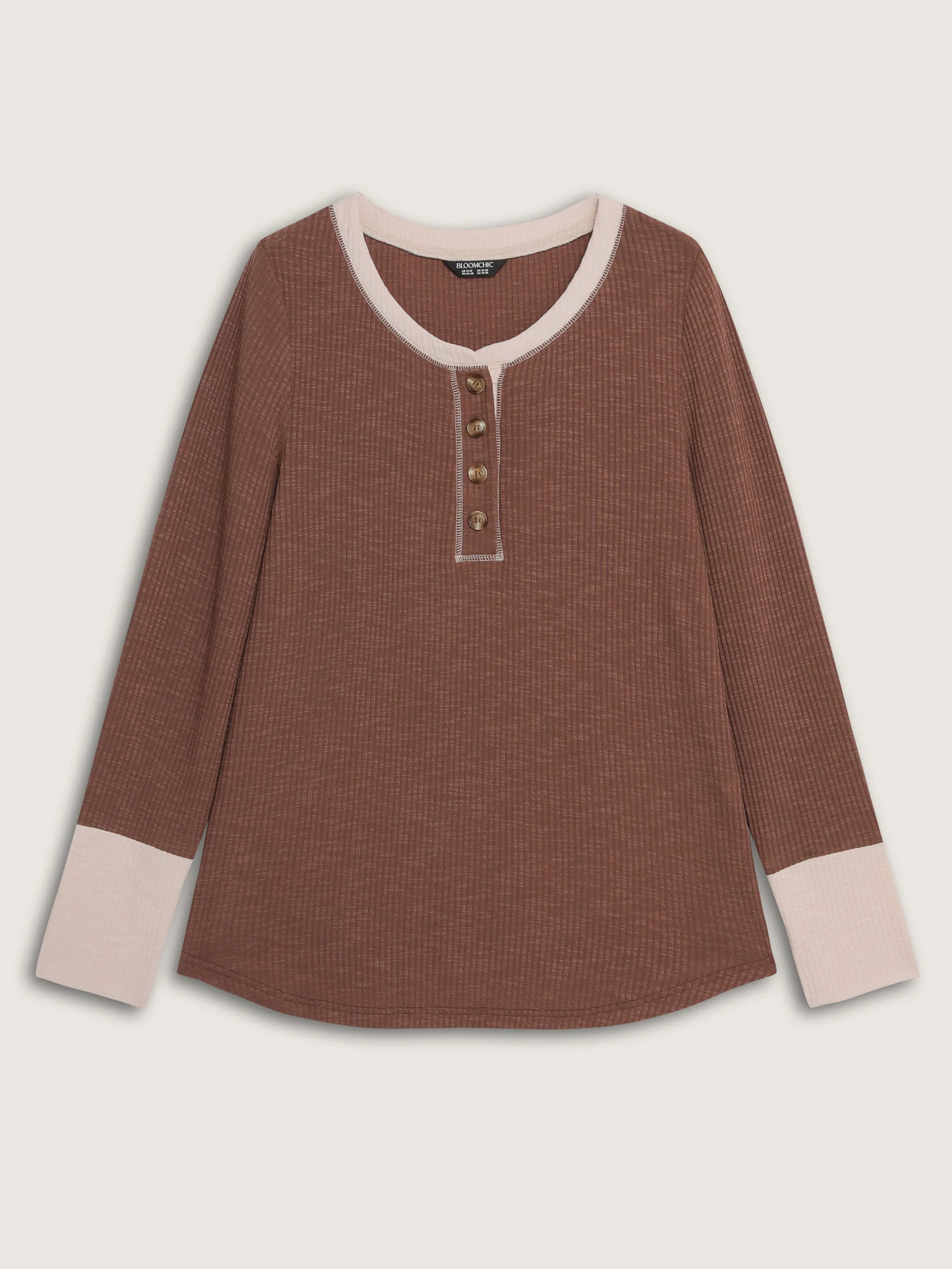 Ribbed Button Color Contrast T-Shirt - Image 7