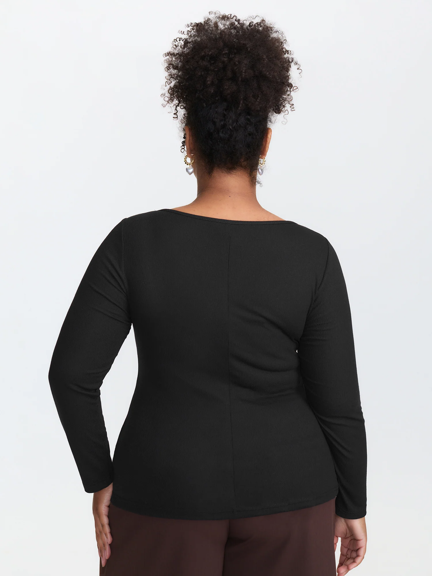Ribbed Button Front Color Contrast Knit Top - Image 4