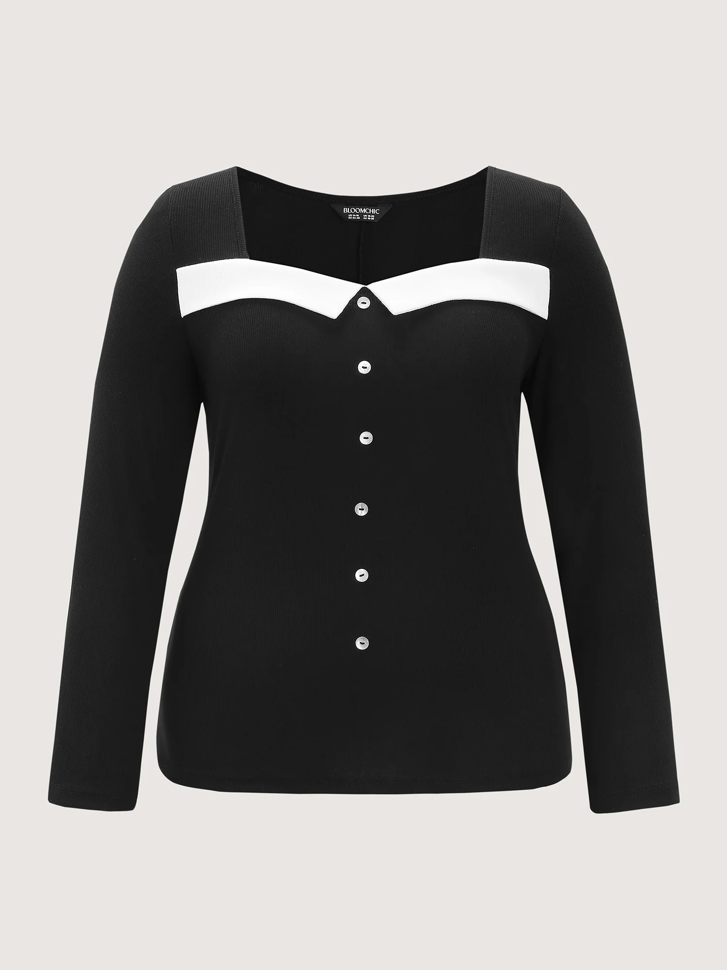 Ribbed Button Front Color Contrast Knit Top - Image 5