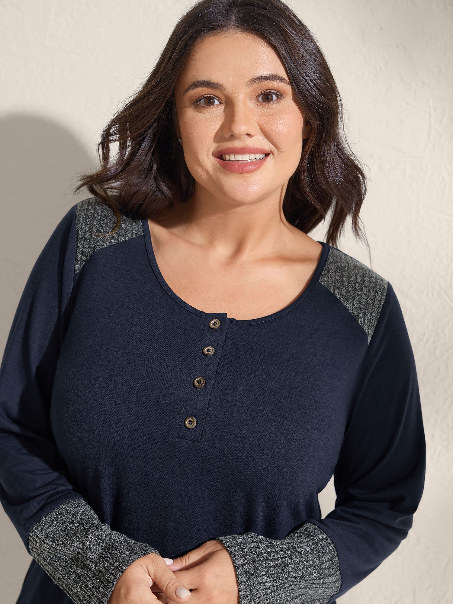 Supersoft Ribbed Button Neckline Fitted T-Shirt - Image 2