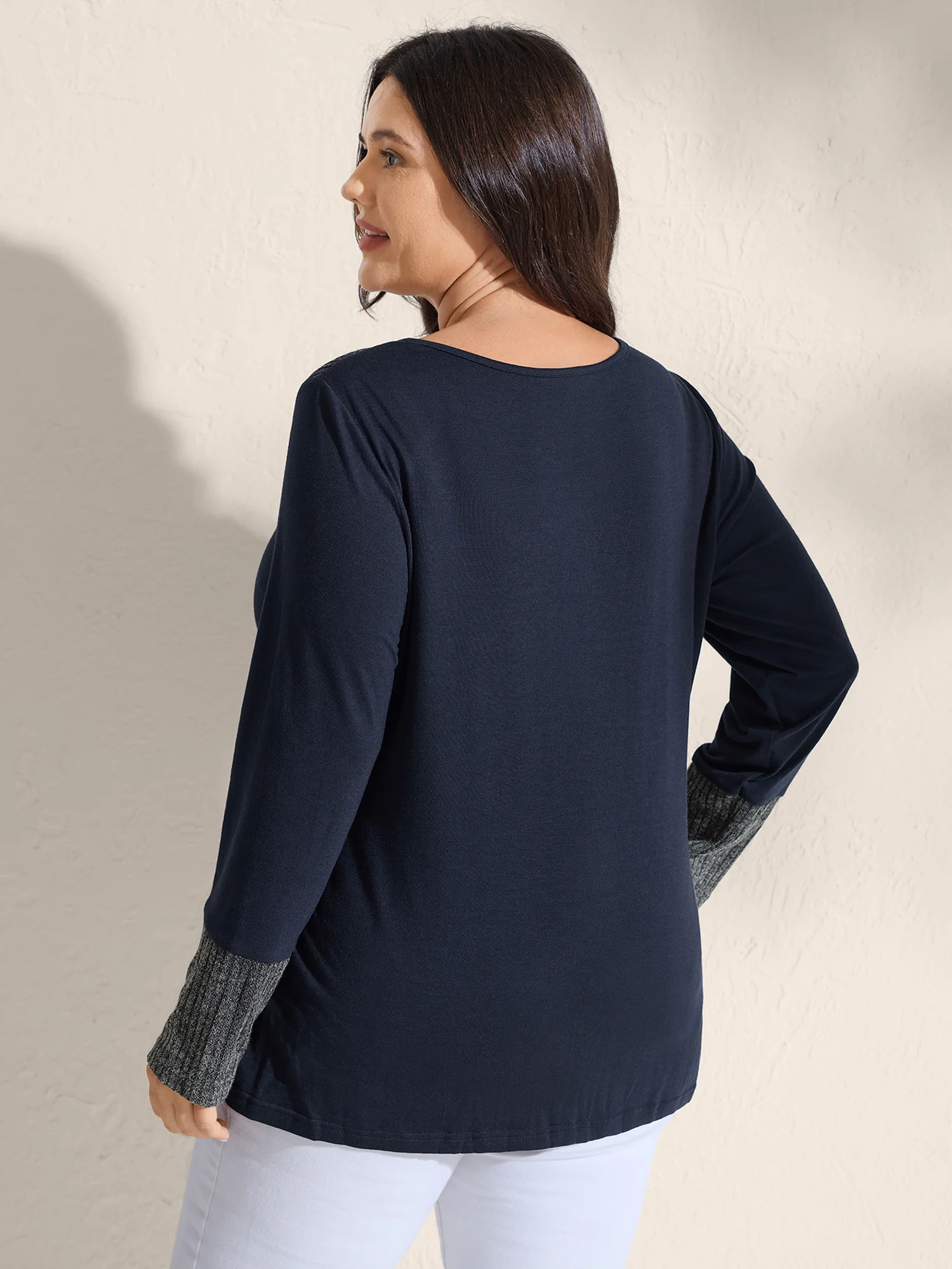 Supersoft Ribbed Button Neckline Fitted T-Shirt - Image 4