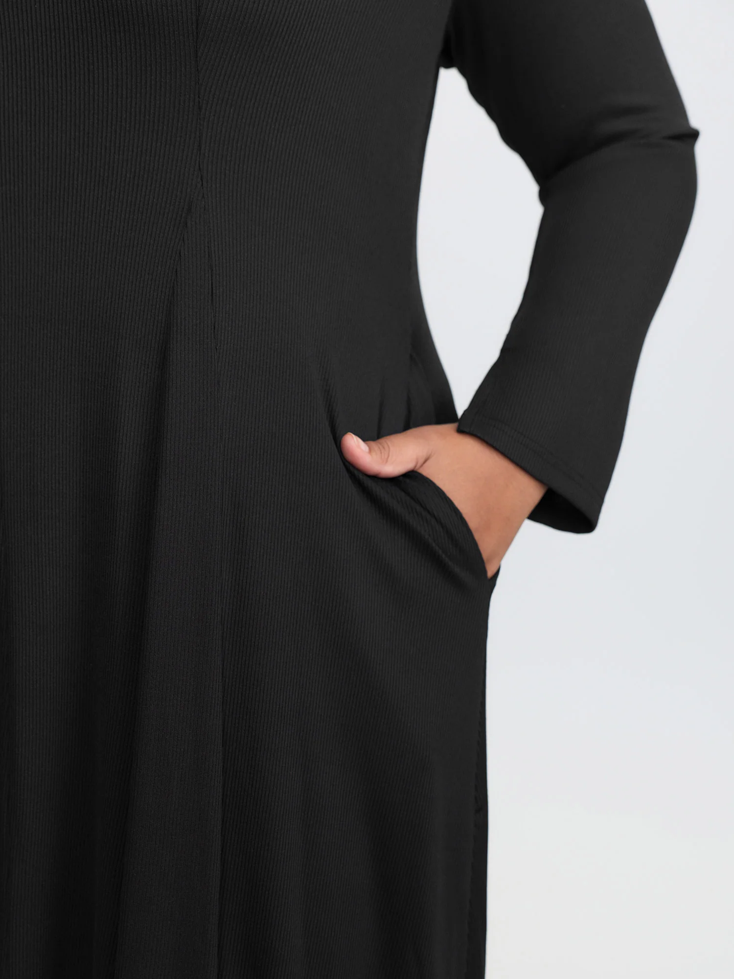 Ribbed Button Placket Pockets Midi Dress - Image 4