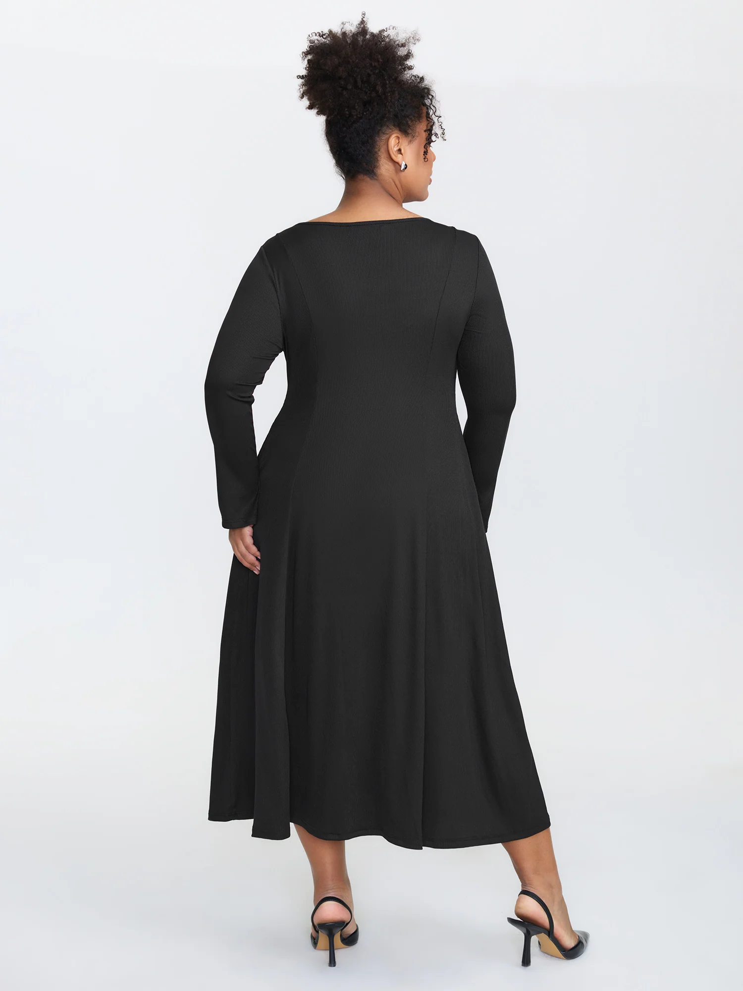 Ribbed Button Placket Pockets Midi Dress - Image 6