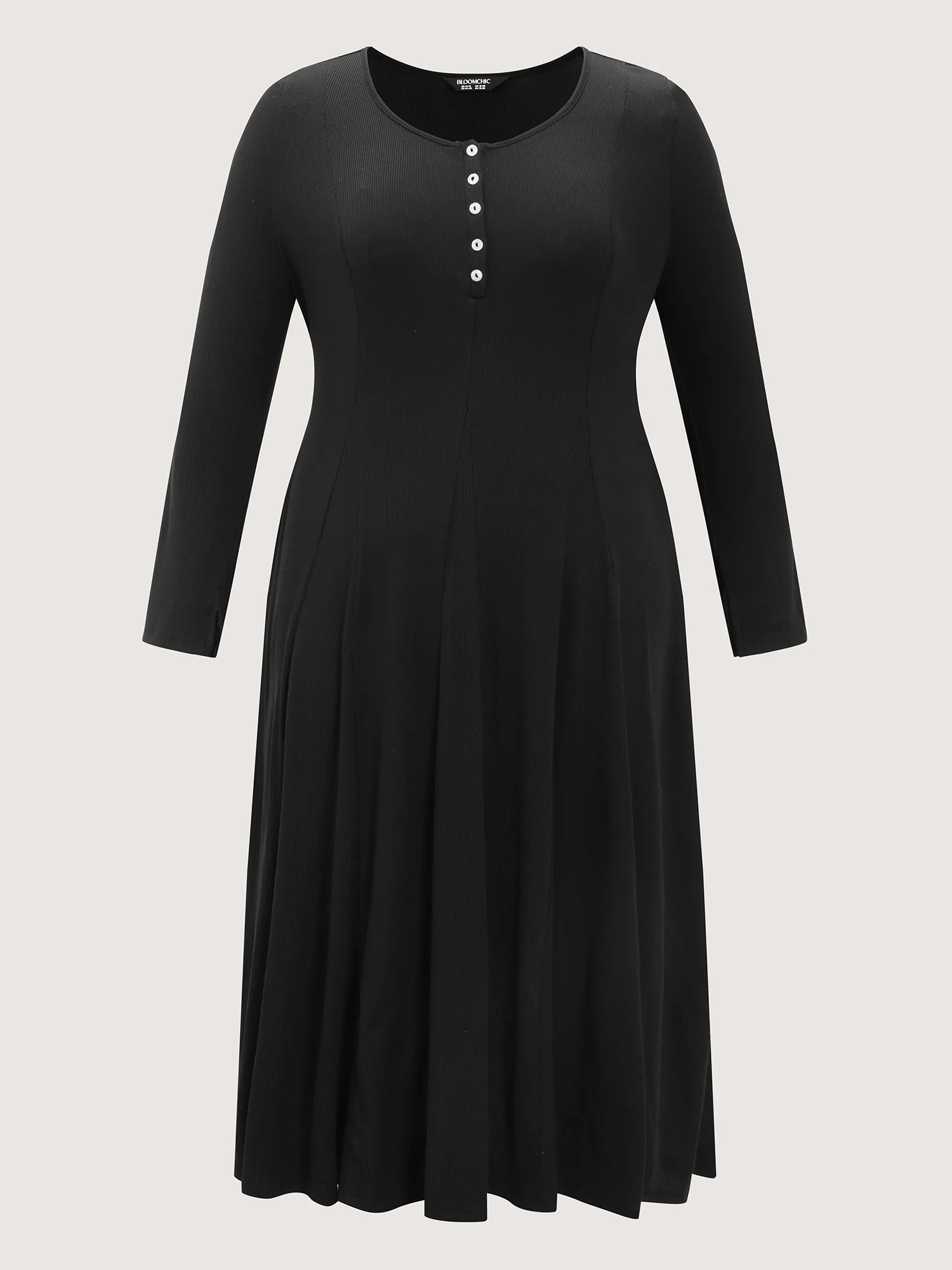 Ribbed Button Placket Pockets Midi Dress - Image 9