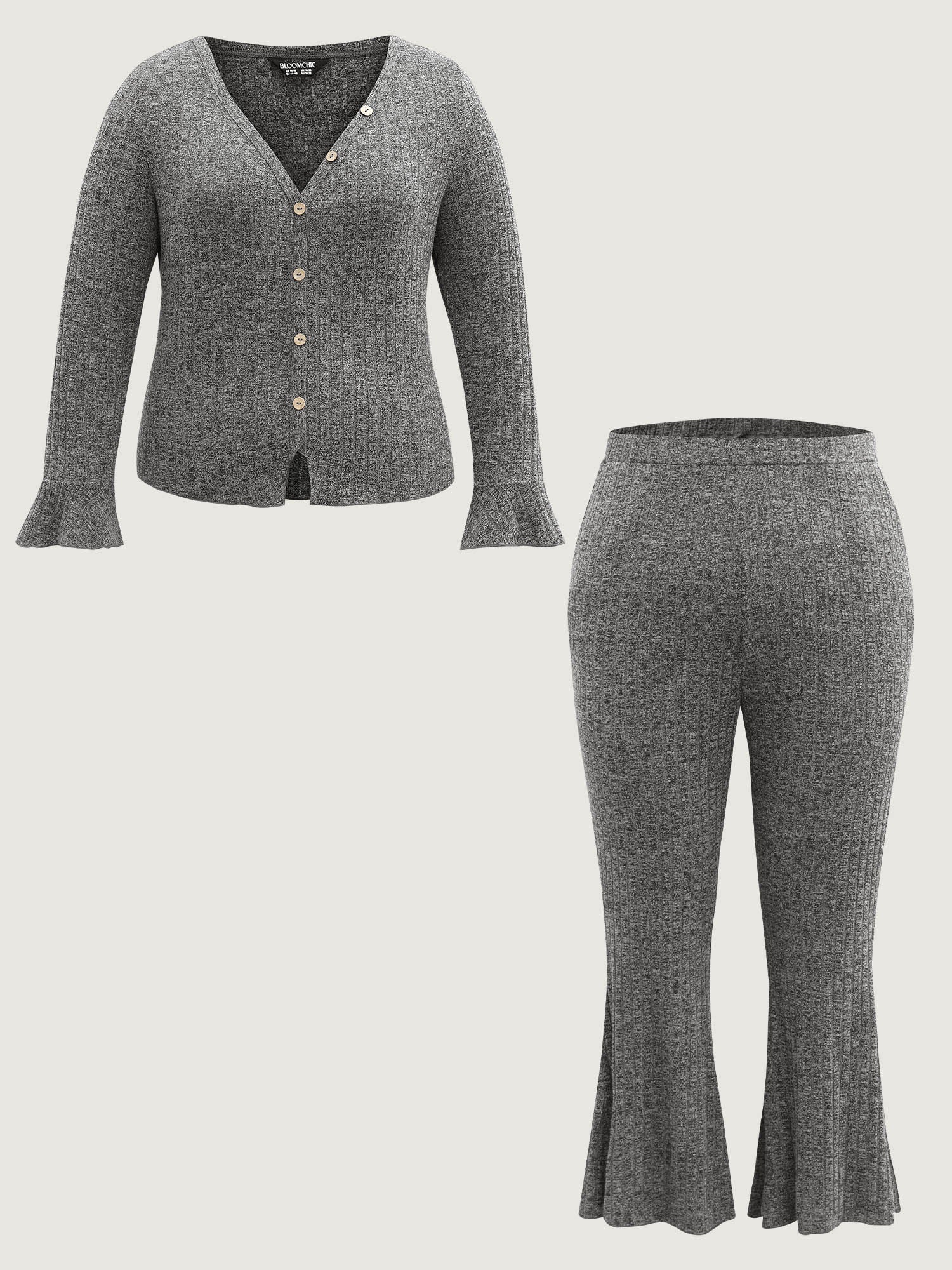 Ribbed Button Stretchy Waist Co-Ord Set - Image 10