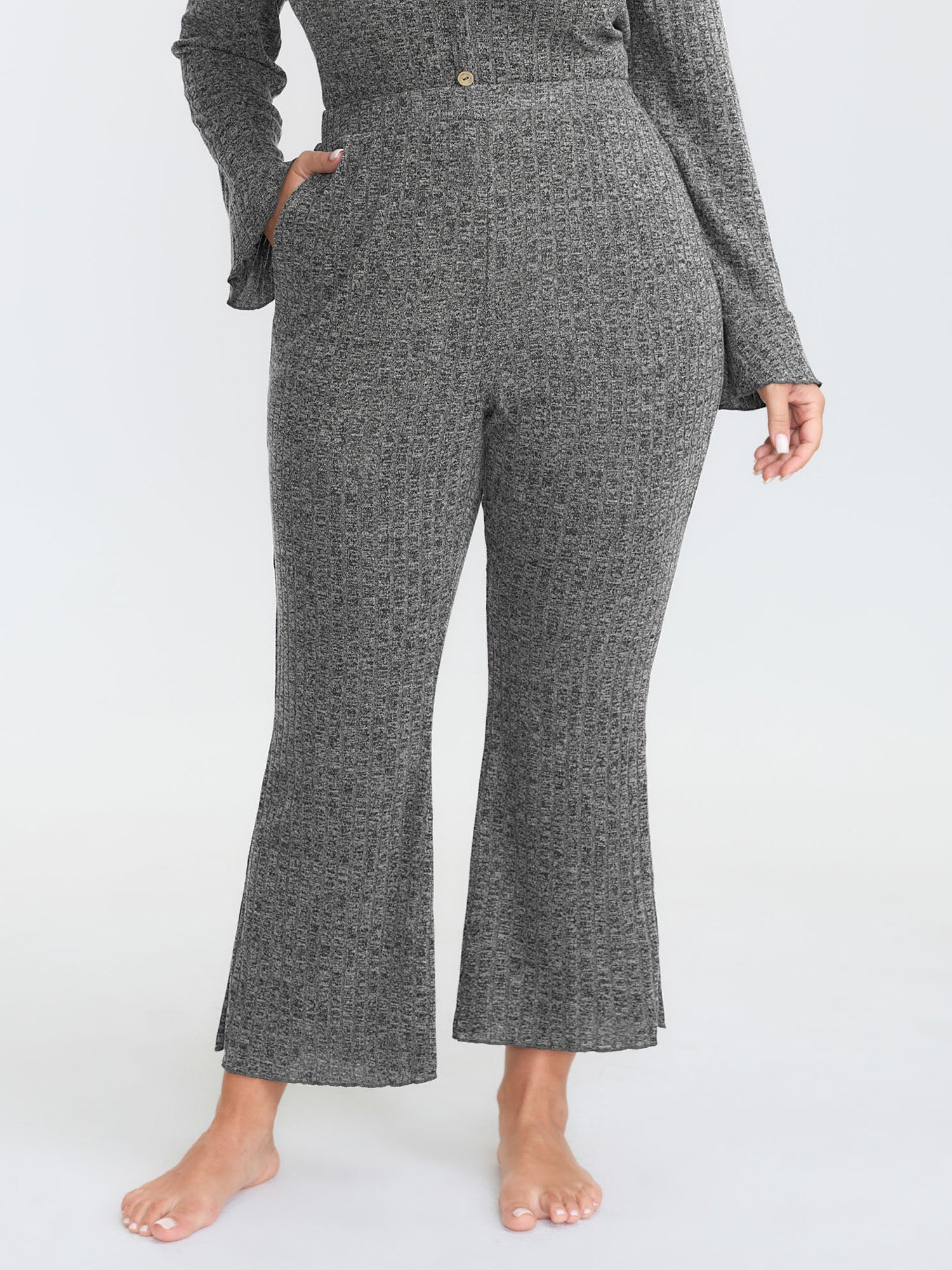 Ribbed Button Stretchy Waist Co-Ord Set - Image 3