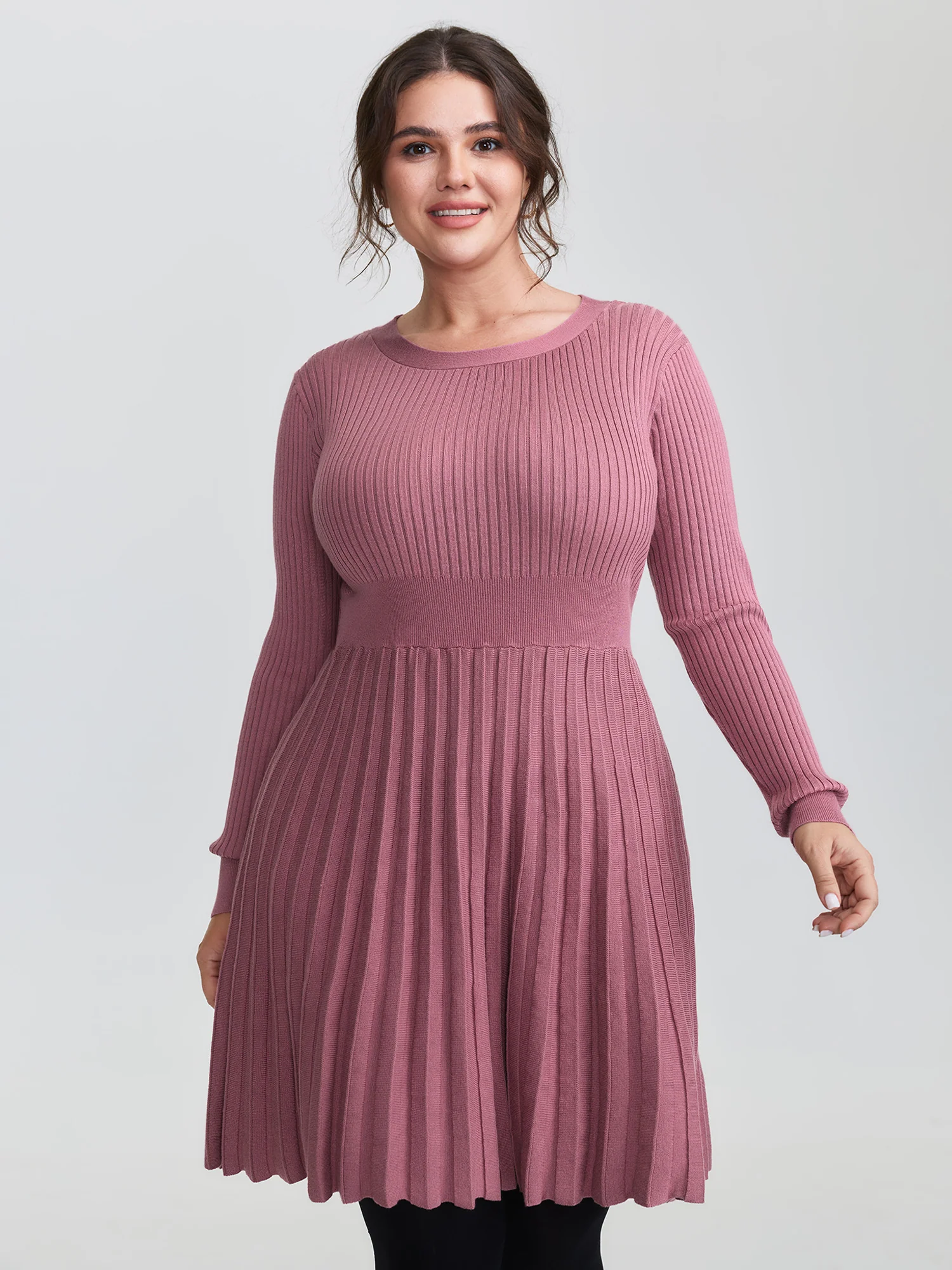 Ribbed Cinched-Waist Bowtie Sweater Dress - Image 3