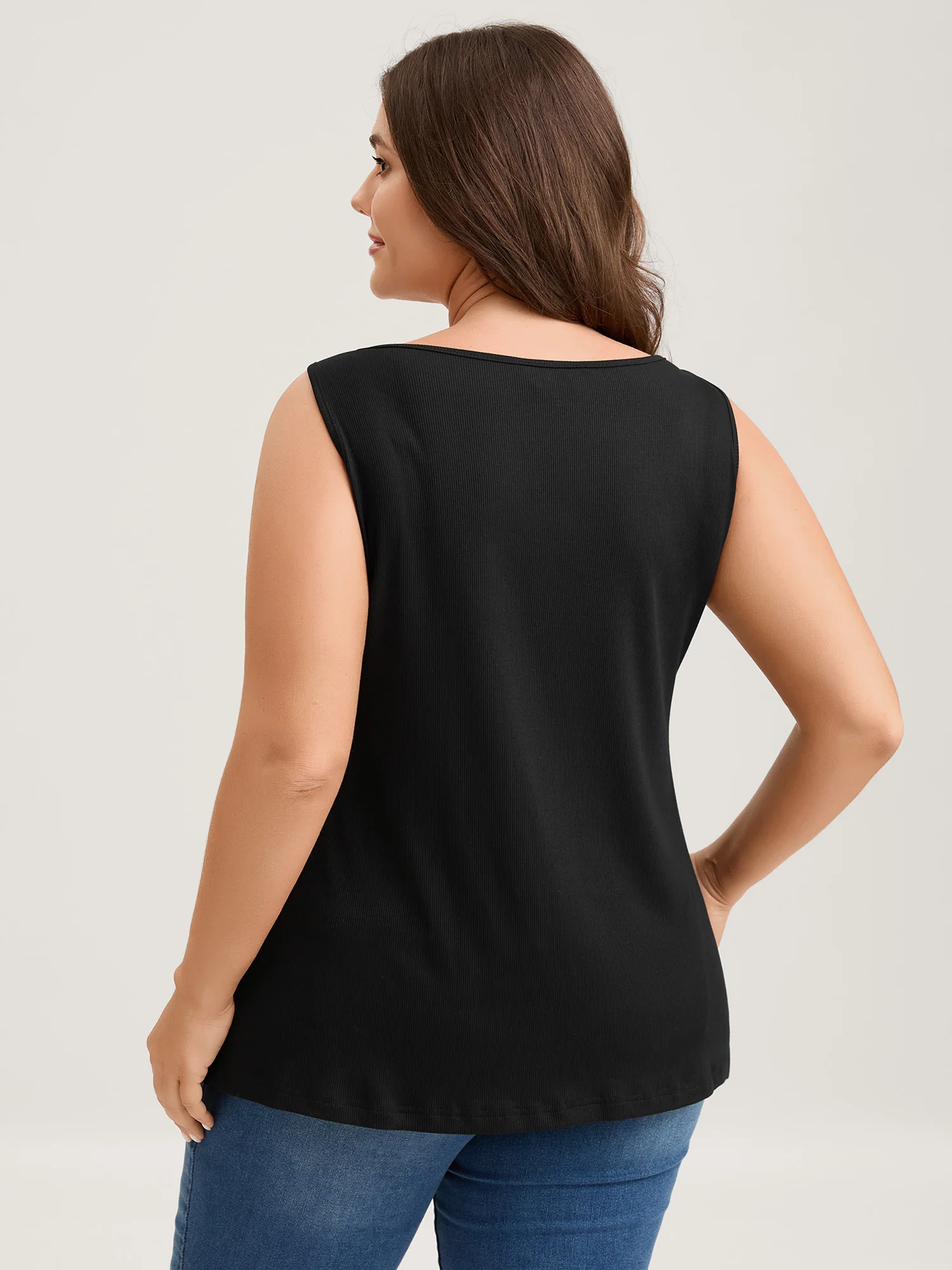 Supersoft Ribbed Clasp Neckline Fitted Tank Top - Image 4