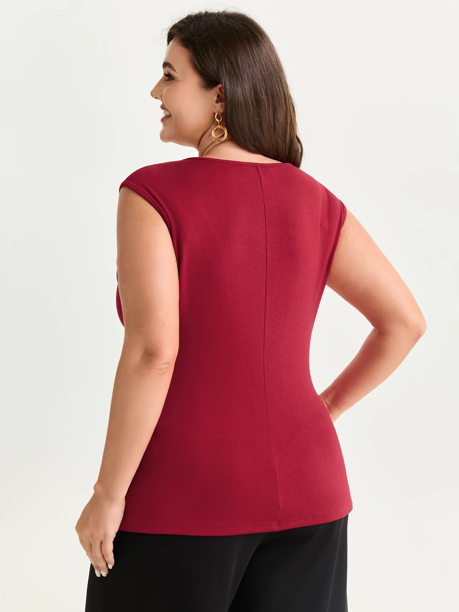 Ribbed Cowl Neckline Plain Tank Top - Image 4