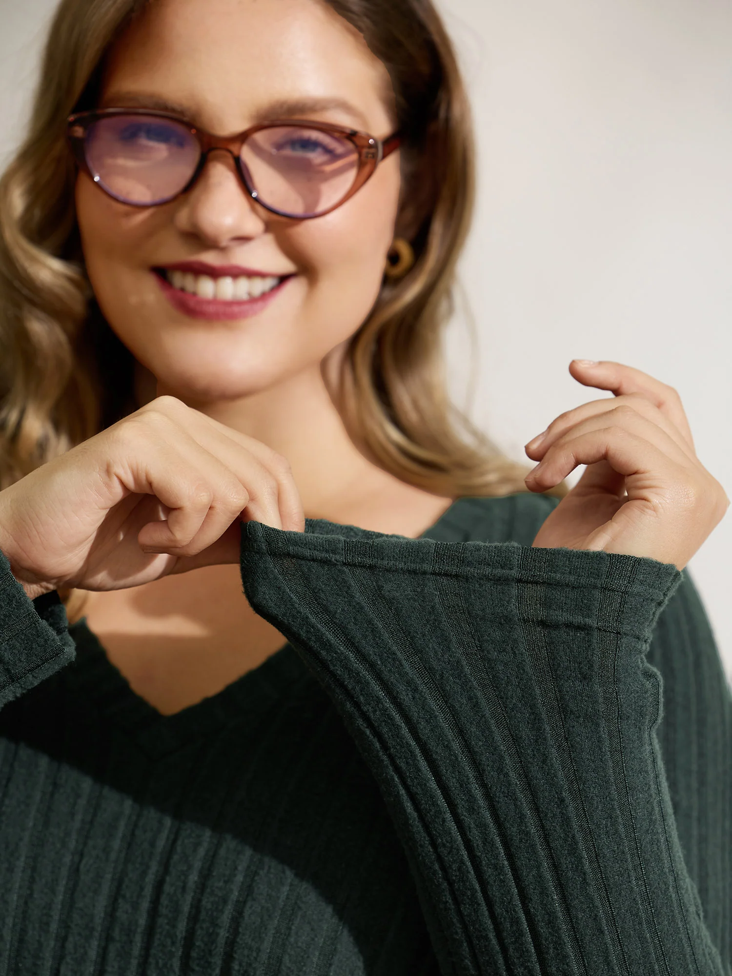 Ribbed Fleece V-Neck Knit Midi Dress - Image 2