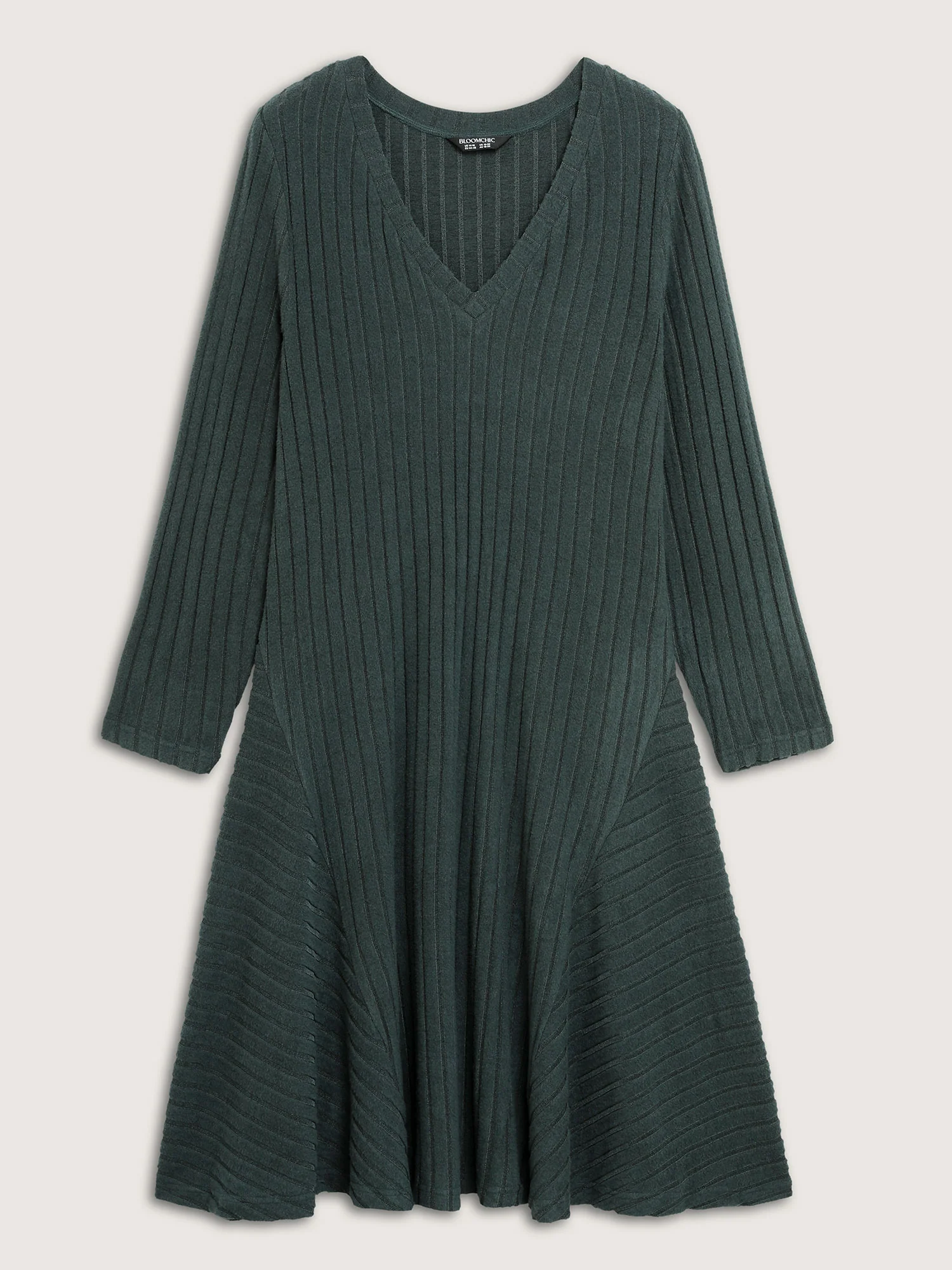 Ribbed Fleece V-Neck Knit Midi Dress - Image 6
