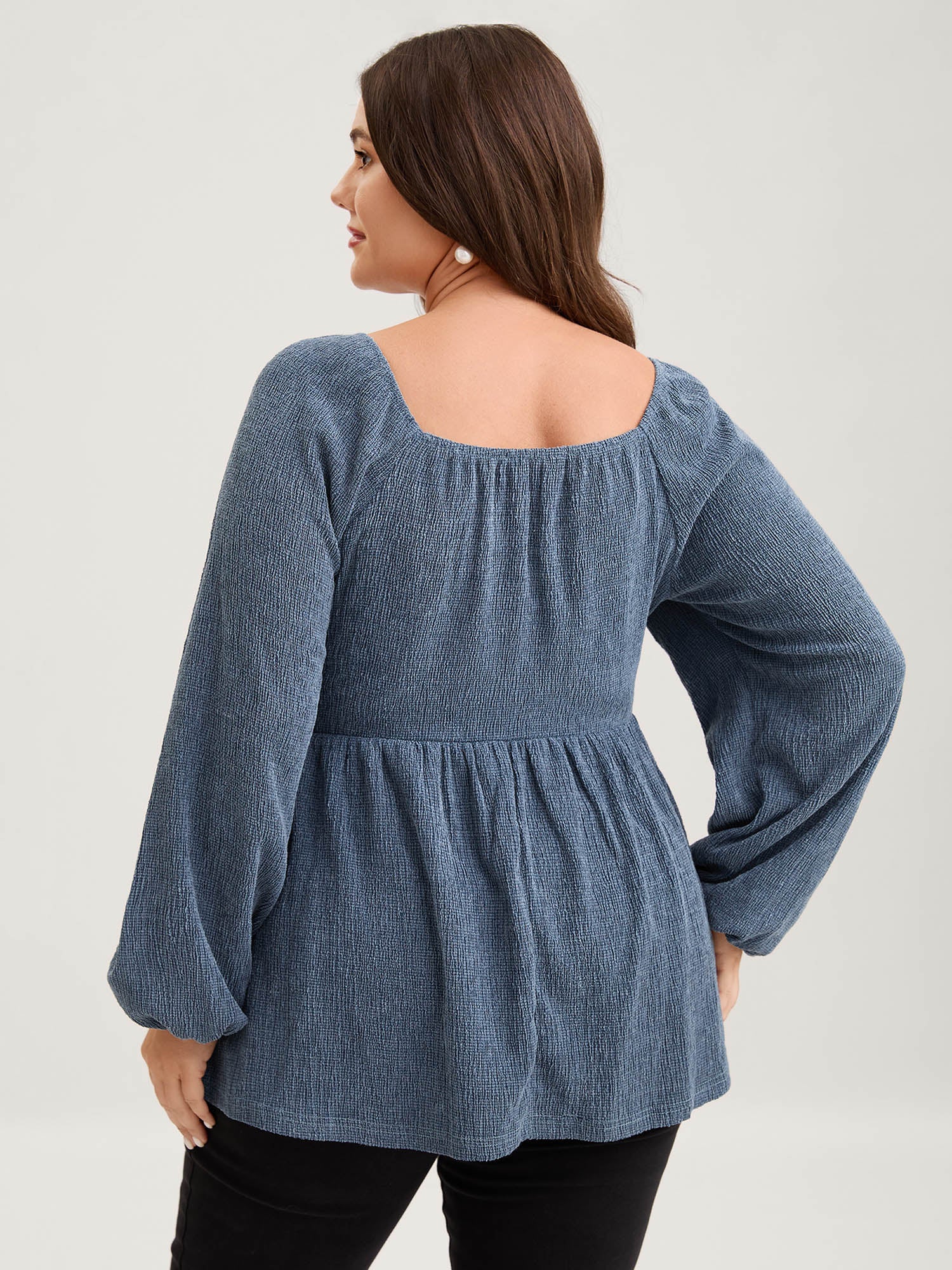 Ribbed Gathered Square Neck Knit Top - Image 5
