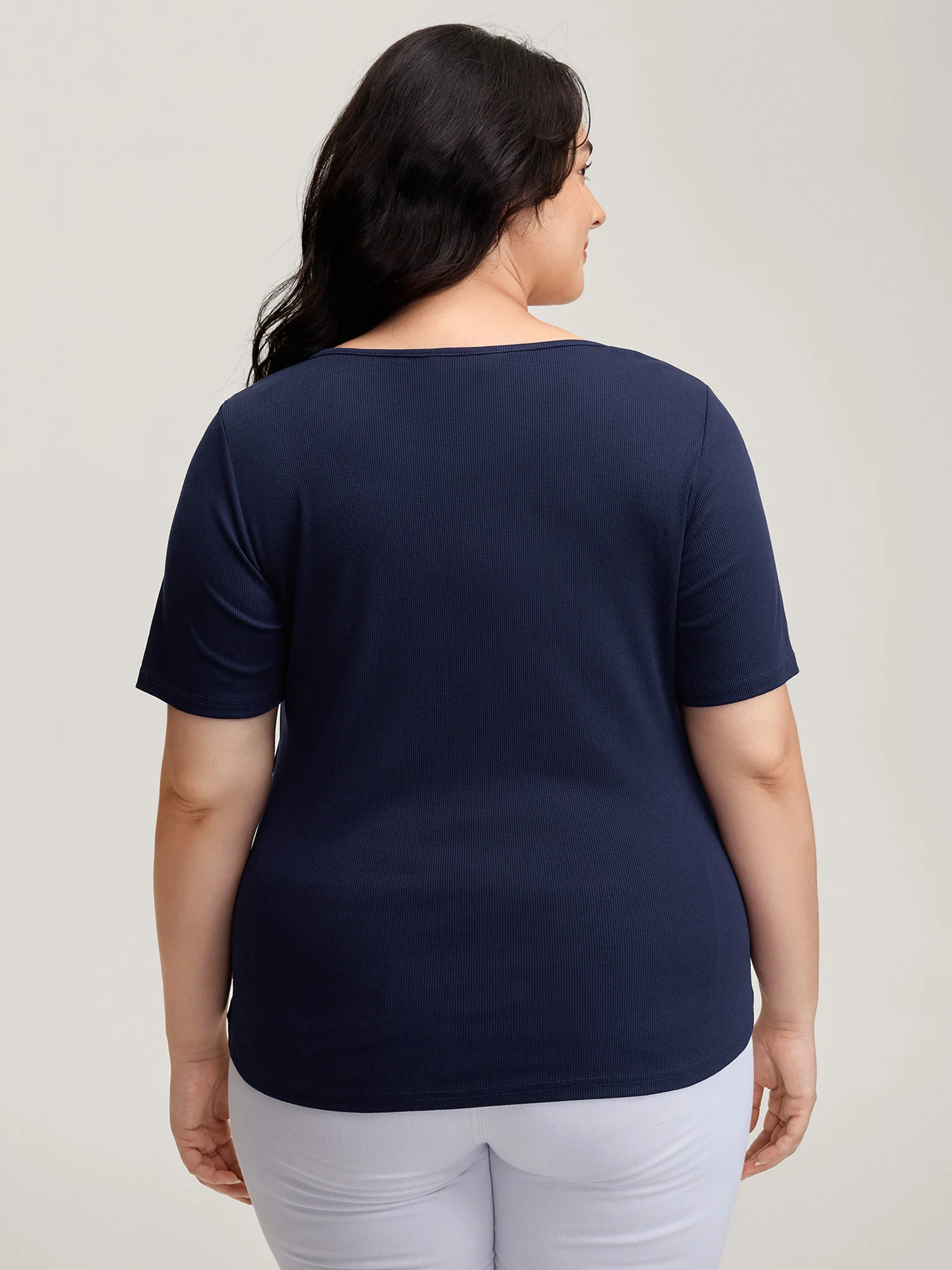 Ribbed High Stretch Split Neck T-Shirt - Image 5