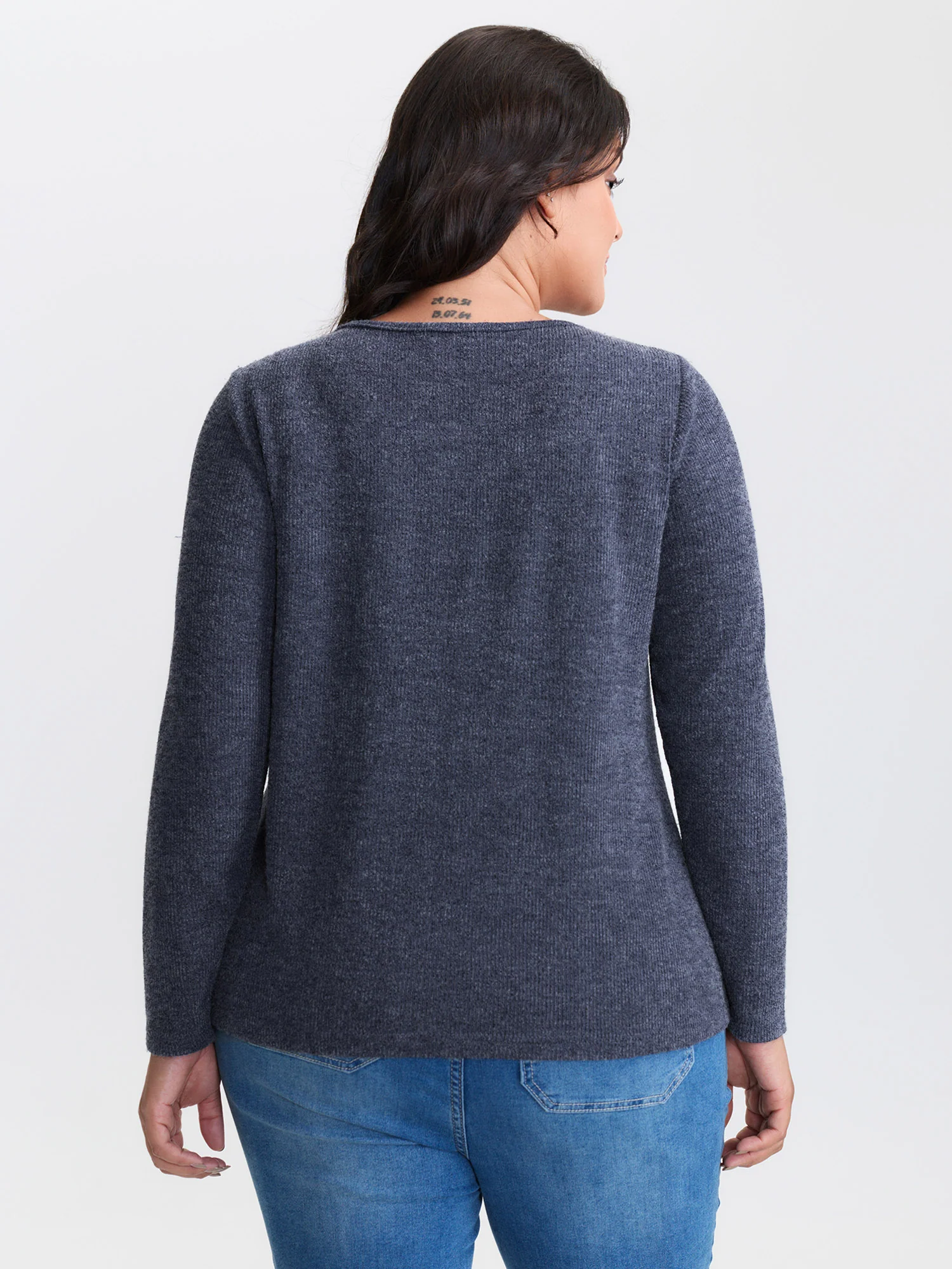Ribbed Lace Trim Button Detail T-Shirt - Image 4
