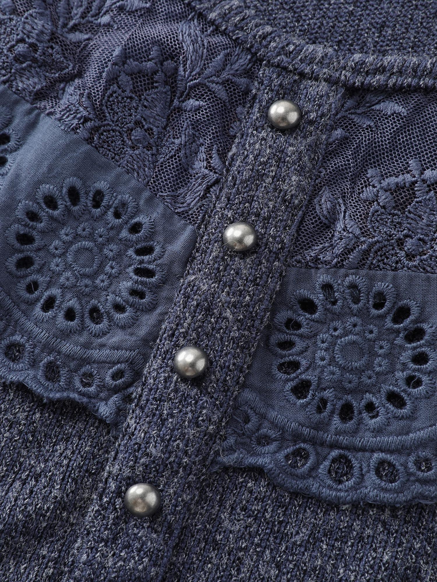 Ribbed Lace Trim Button Detail T-Shirt - Image 5
