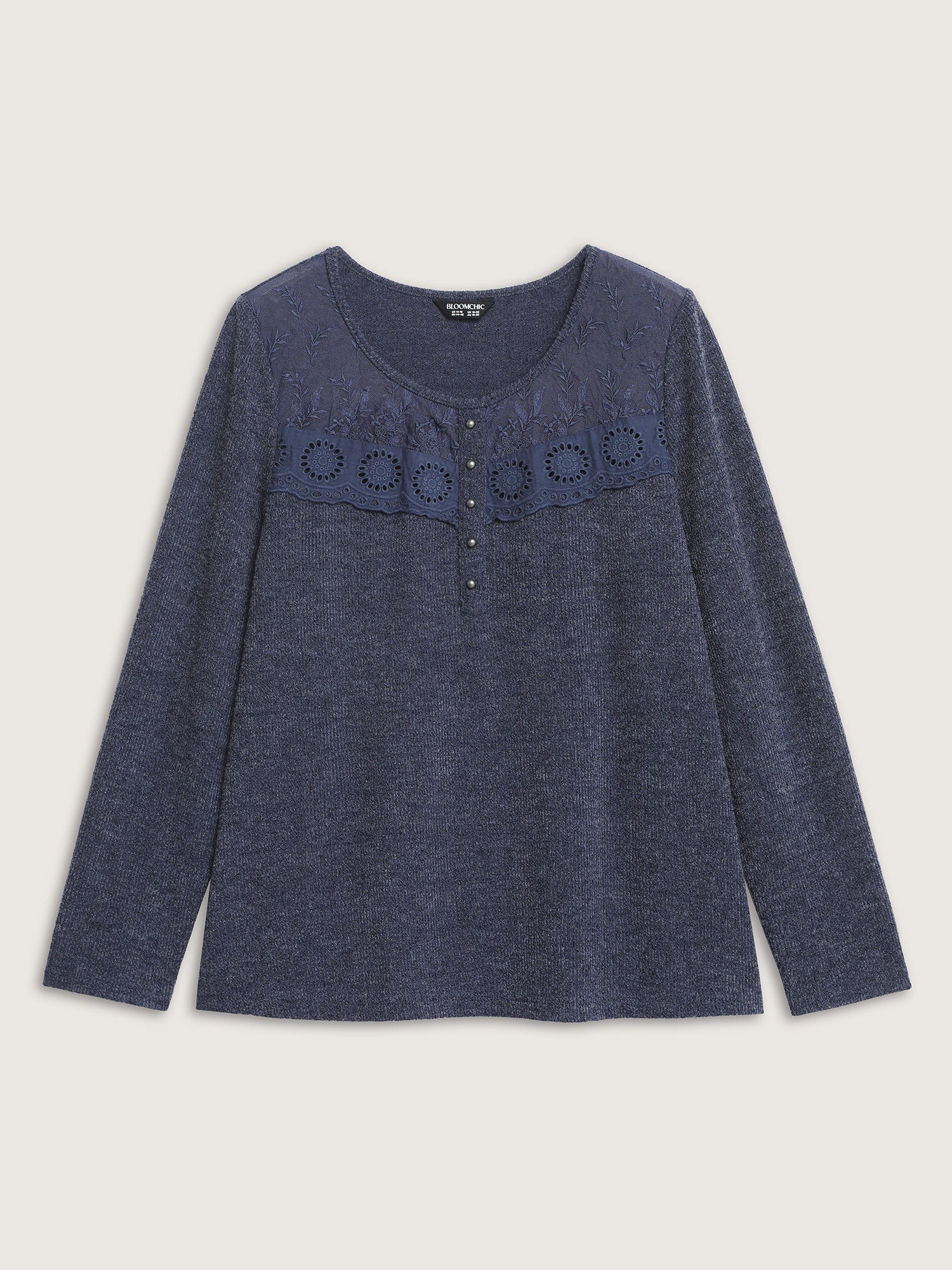 Ribbed Lace Trim Button Detail T-Shirt - Image 7
