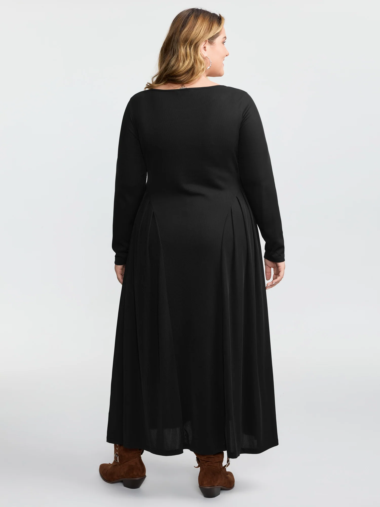 Ribbed Pleated Neck Cut-Out Knit Dress - Image 4