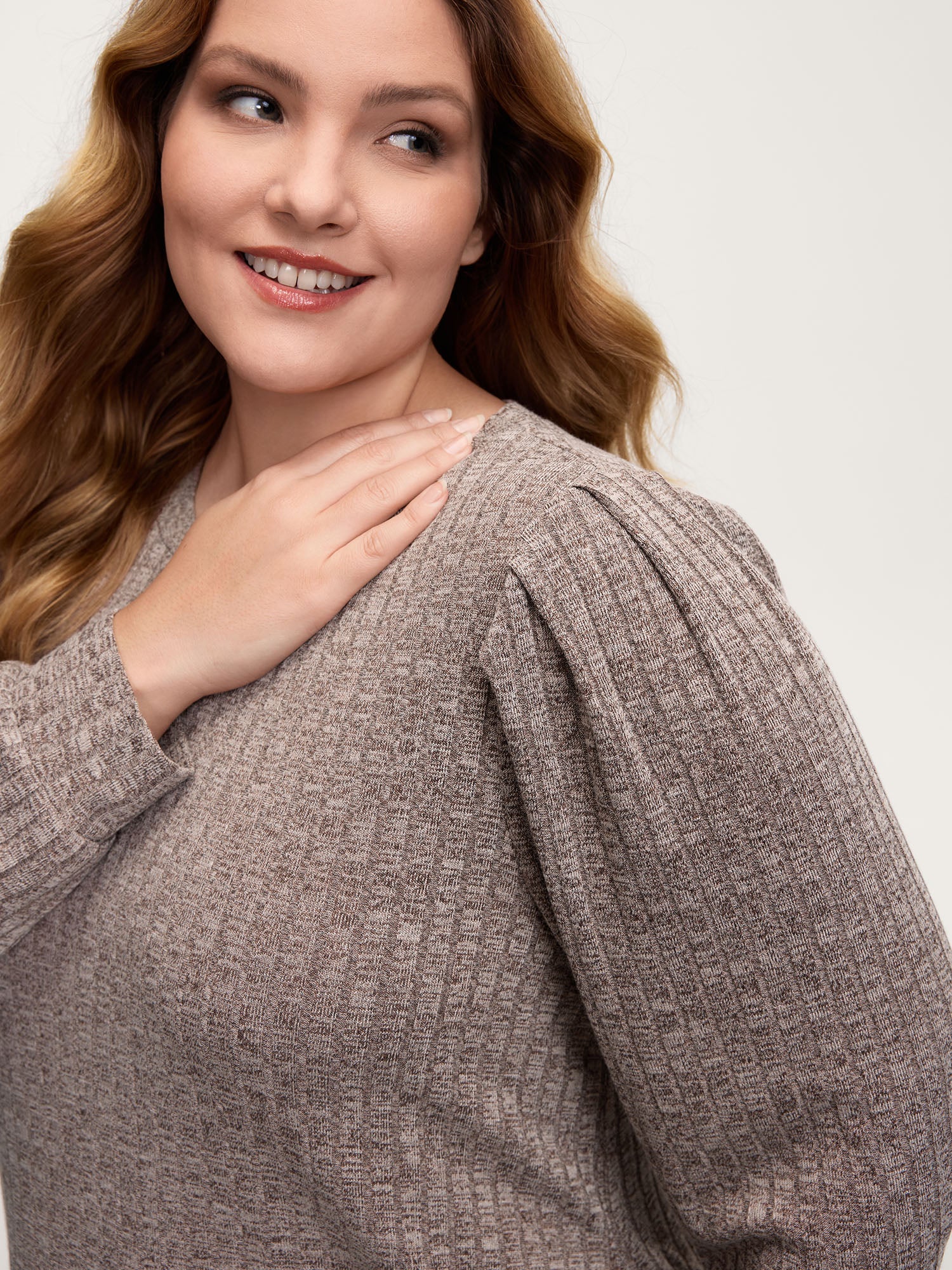 Ribbed Puffy Sleeve Knee-Length Sweater Dress - Image 2