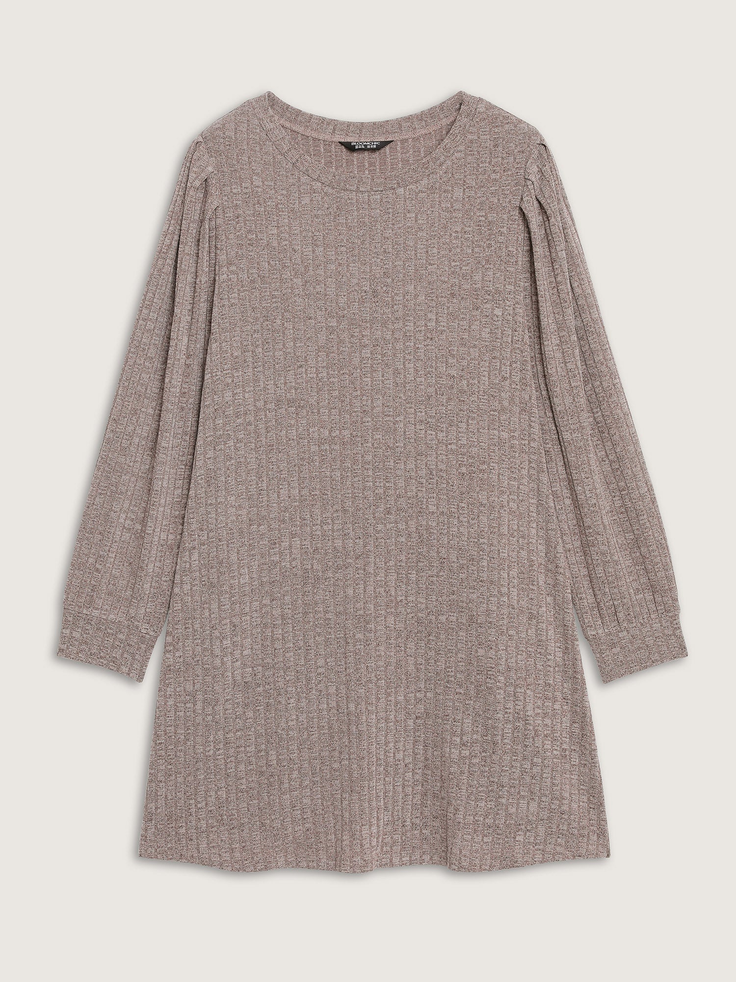 Ribbed Puffy Sleeve Knee-Length Sweater Dress - Image 5