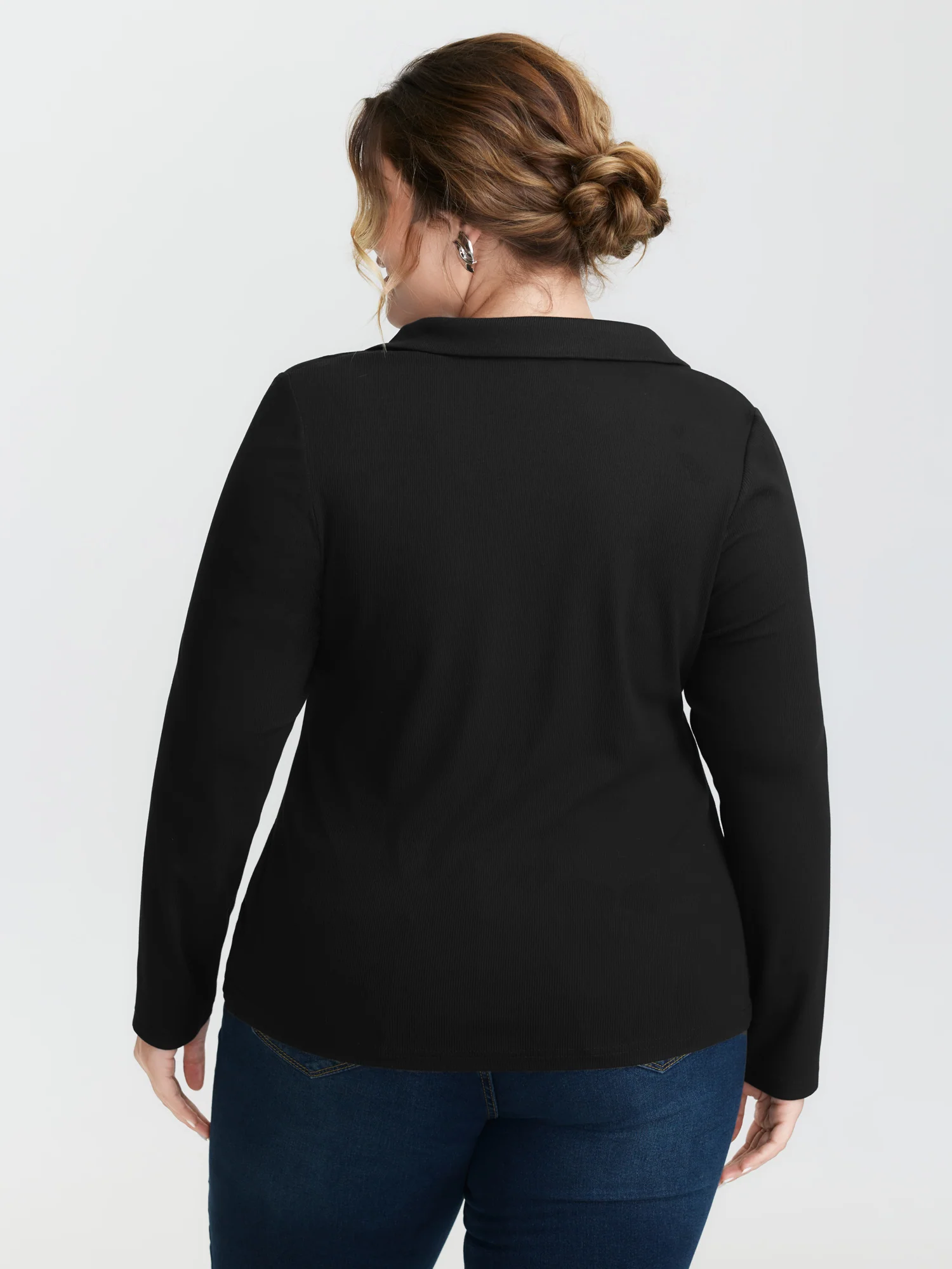 Ribbed Ruched Two-Way Zipper Knit Top - Image 4