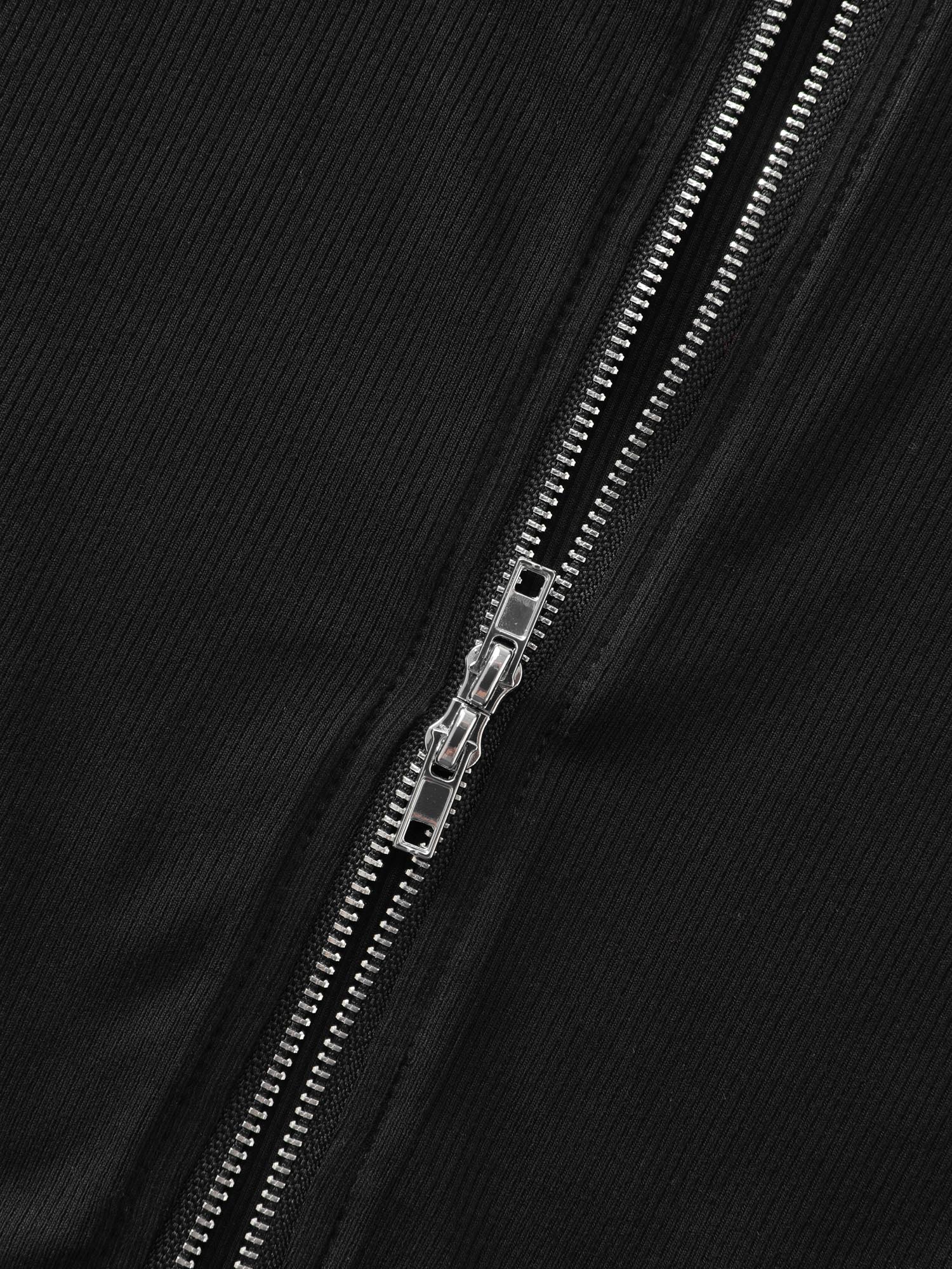 Ribbed Ruched Two-Way Zipper Knit Top - Image 5