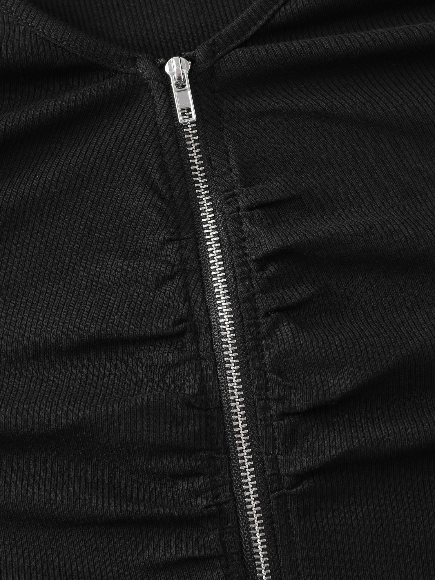 Ribbed Ruched Two-Way Zipper Knit Top - Image 6