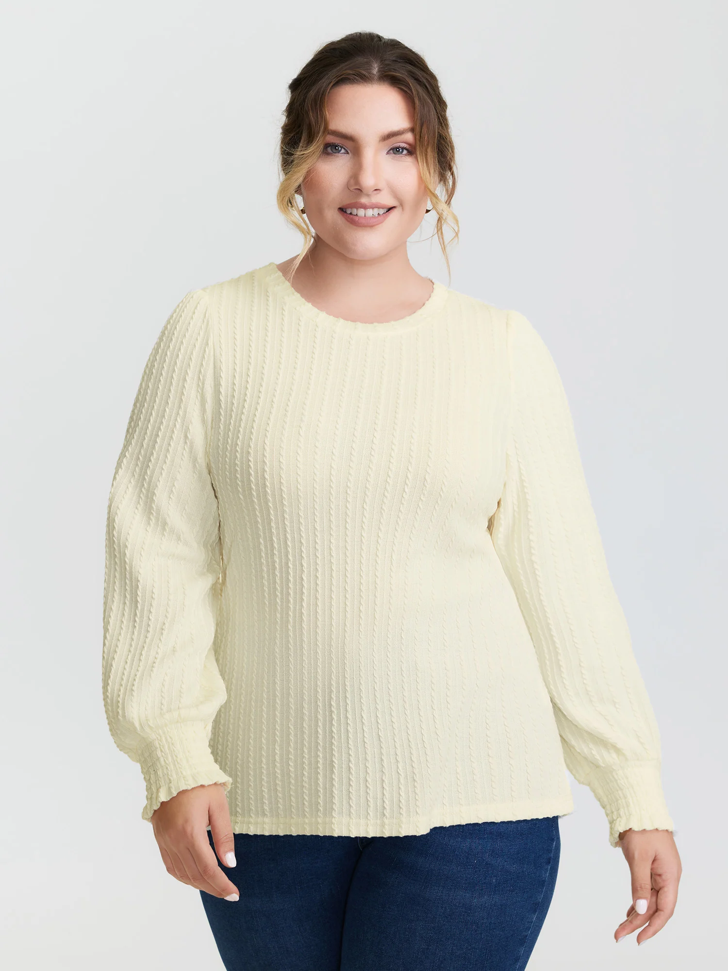 Ribbed Shirred Fitted T-Shirt - Image 2