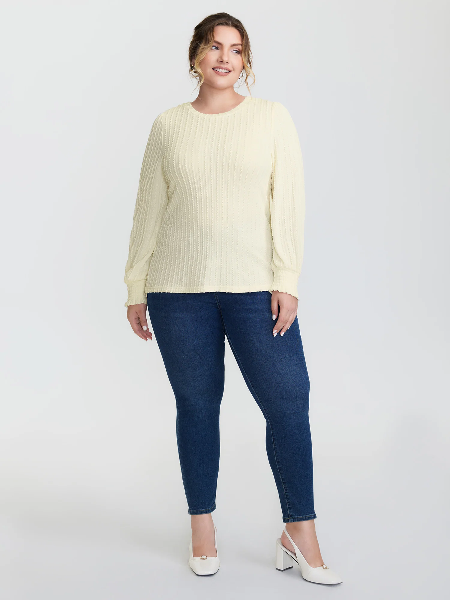 Ribbed Shirred Fitted T-Shirt - Image 3