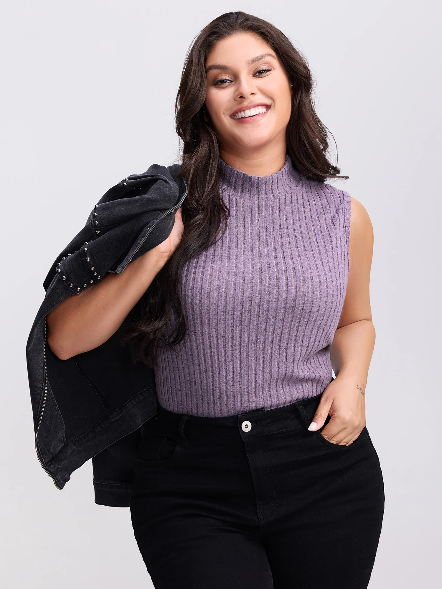 Ribbed Stretchy Mockneck Tank Top - Image 2