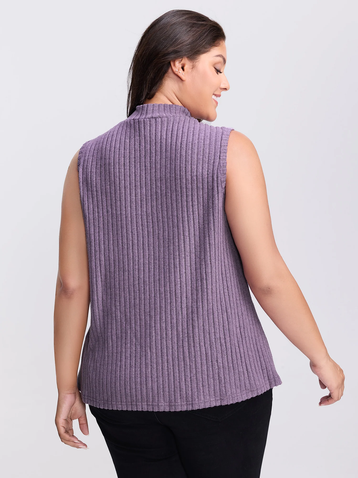Ribbed Stretchy Mockneck Tank Top - Image 5