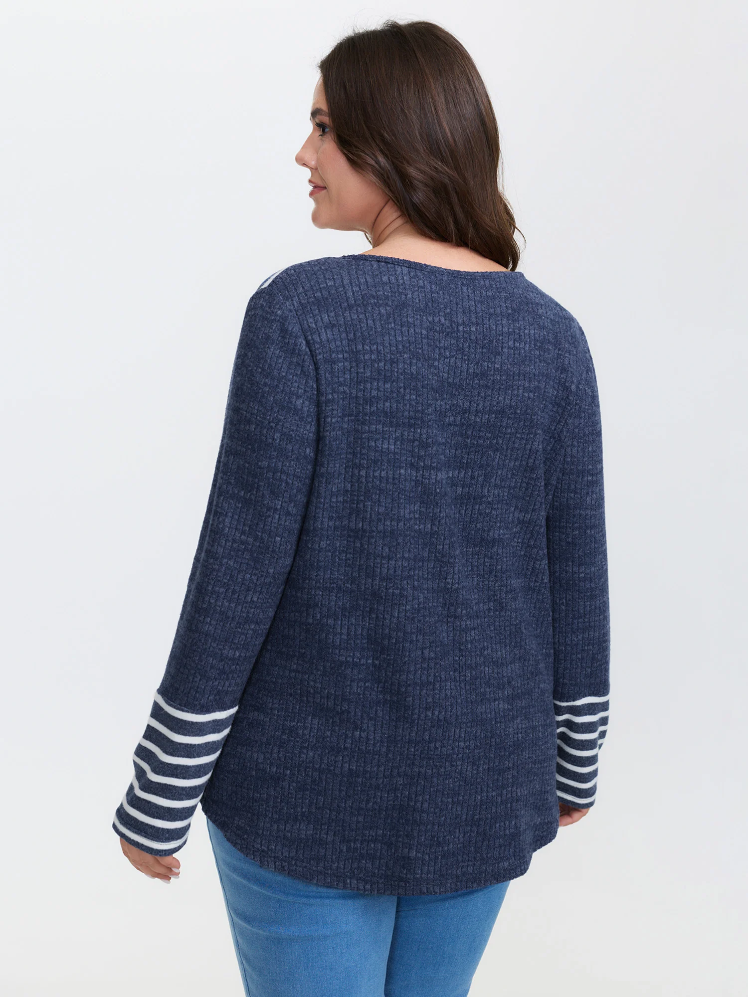 Ribbed Stripe Button Placket T-Shirt - Image 4