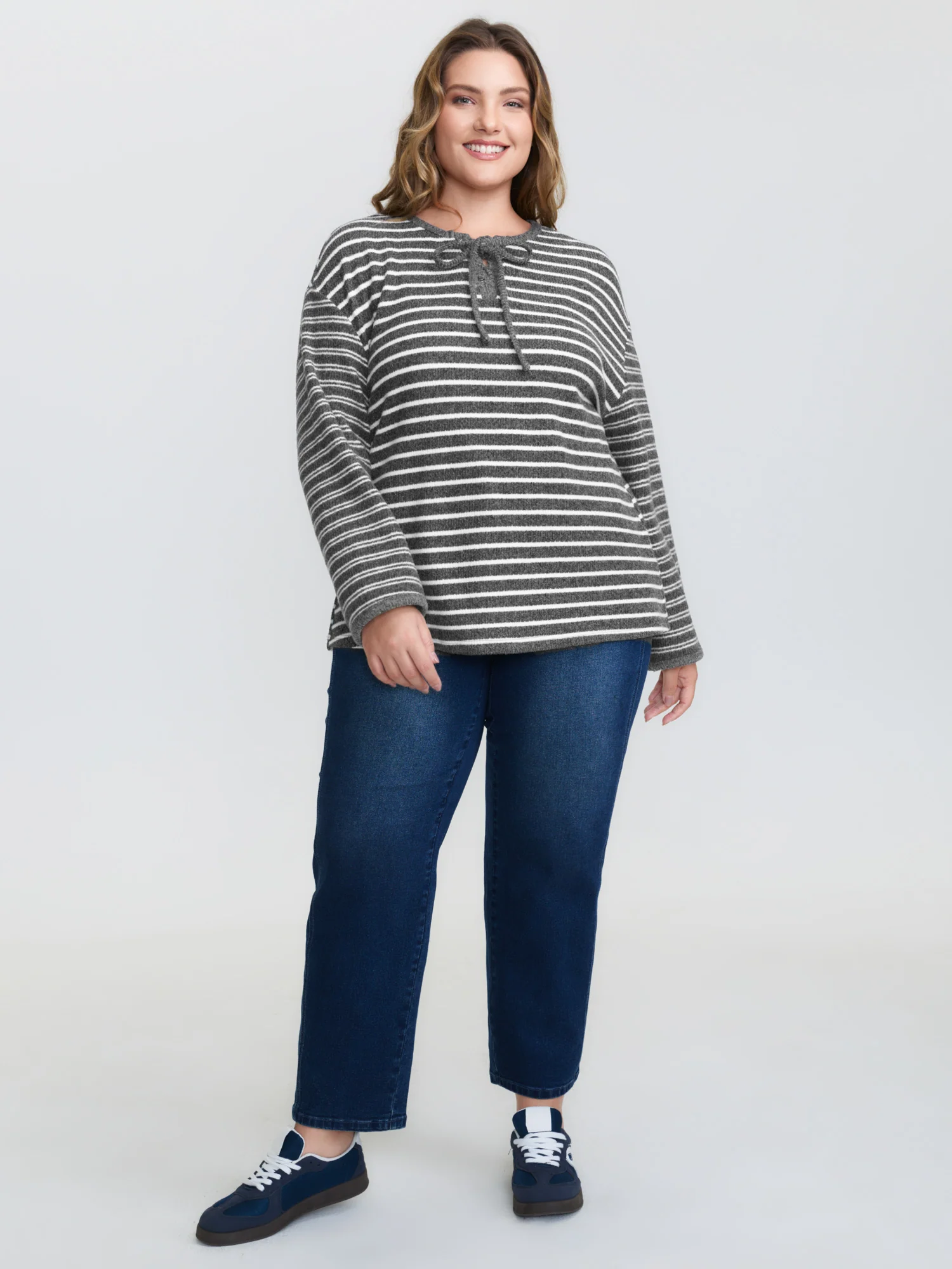 Ribbed Stripe Textured Neck-Tie T-Shirt - Image 2