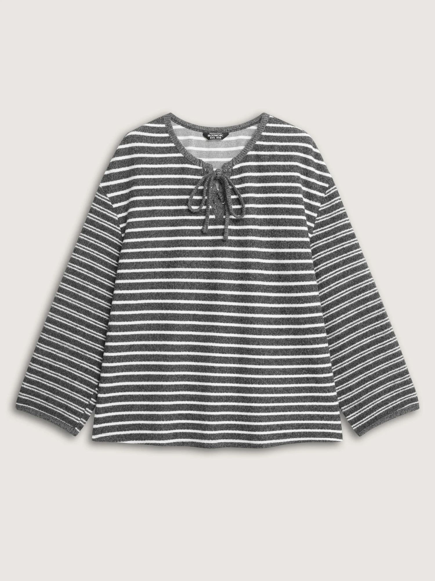 Ribbed Stripe Textured Neck-Tie T-Shirt - Image 7