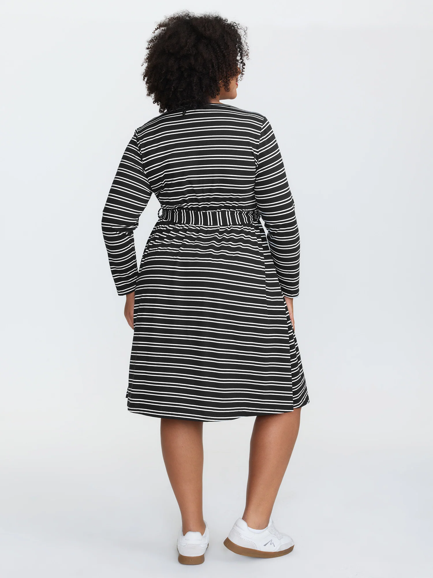 Ribbed Striped Pockets Belted Midi Dress - Image 5