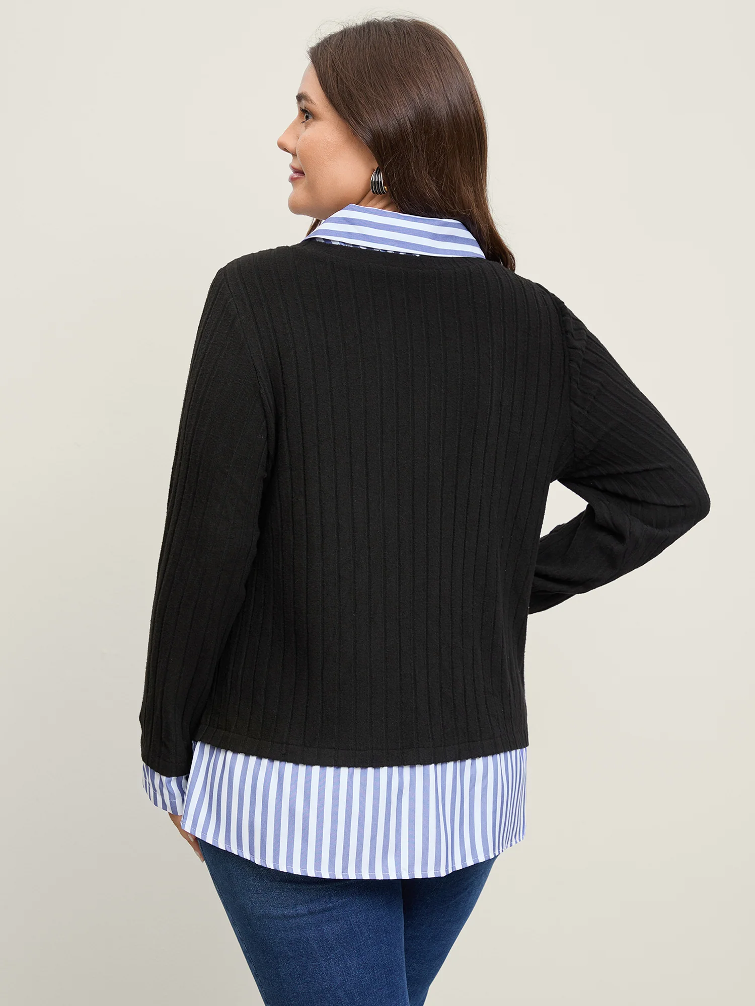 Ribbed Striped Stretchy Sweatshirt Top - Image 5