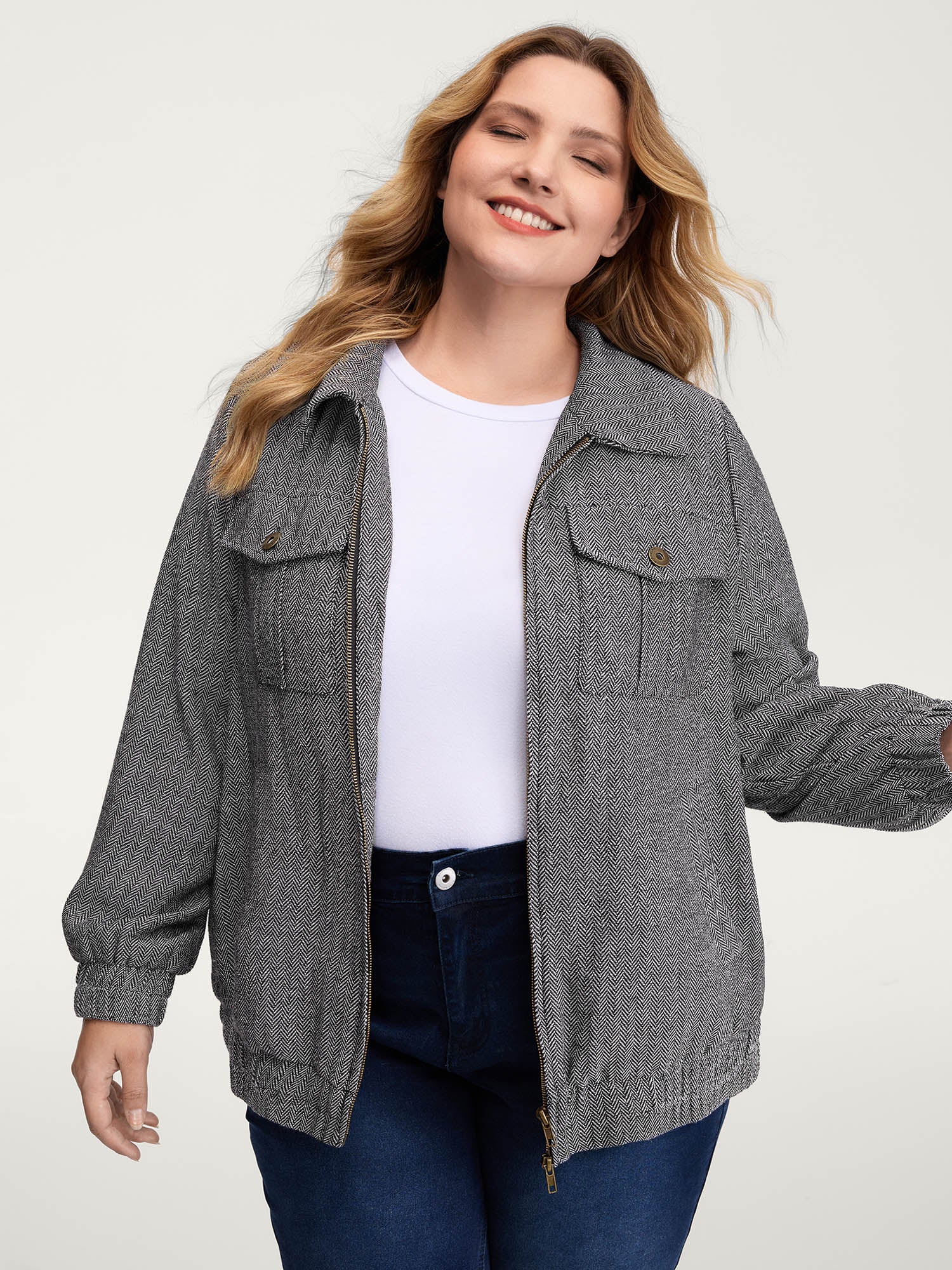 Ribbed Texture Chest Flaps Zipper Jacket