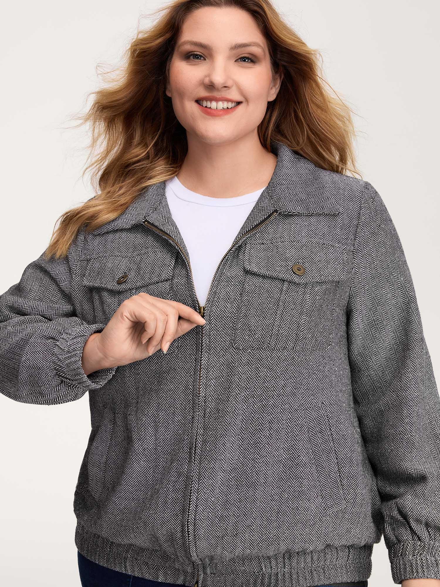 Ribbed Texture Chest Flaps Zipper Jacket - Image 2