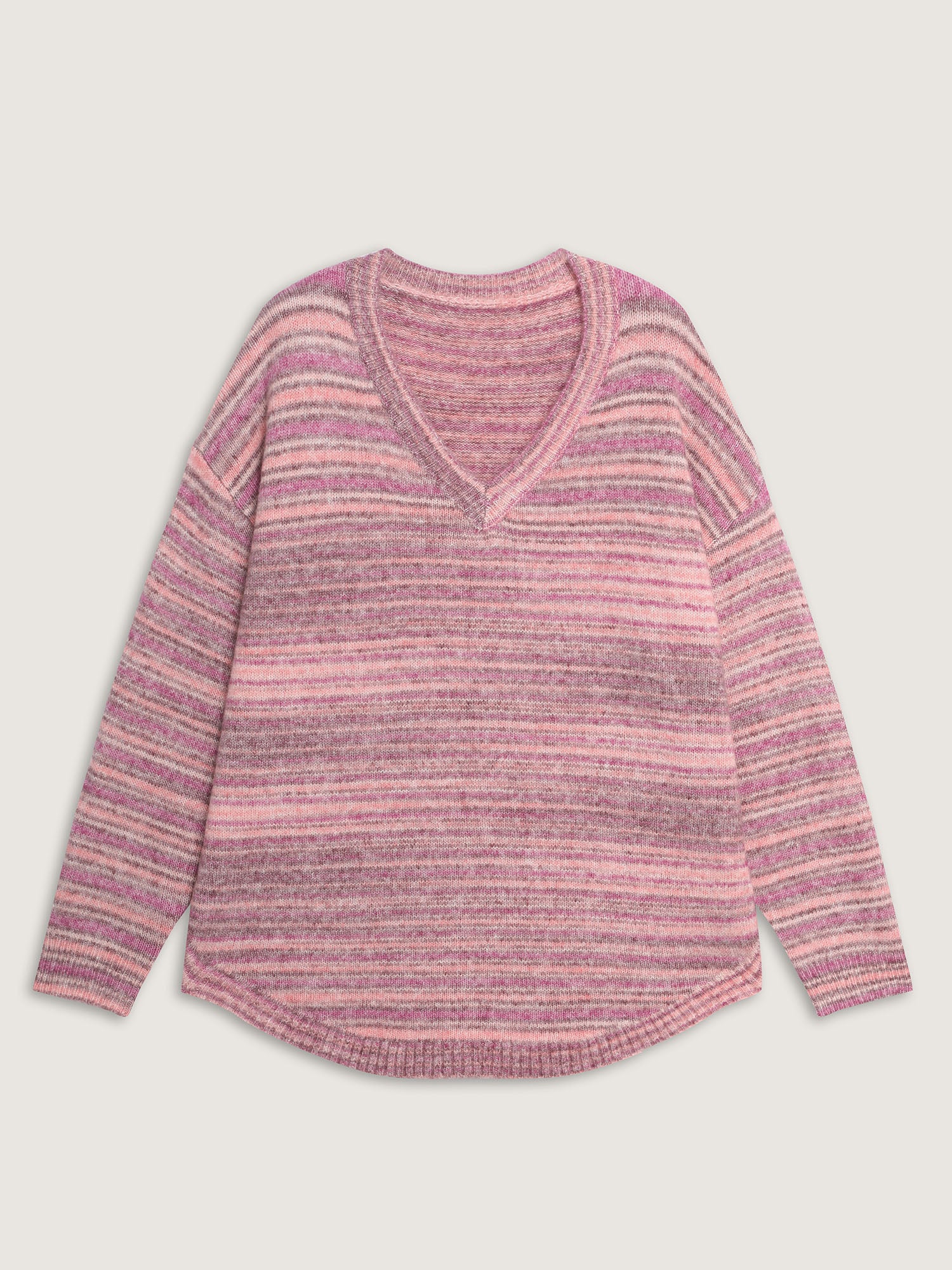 Ribbed Texture Curvy Hem V-Neck Pullover - Image 8