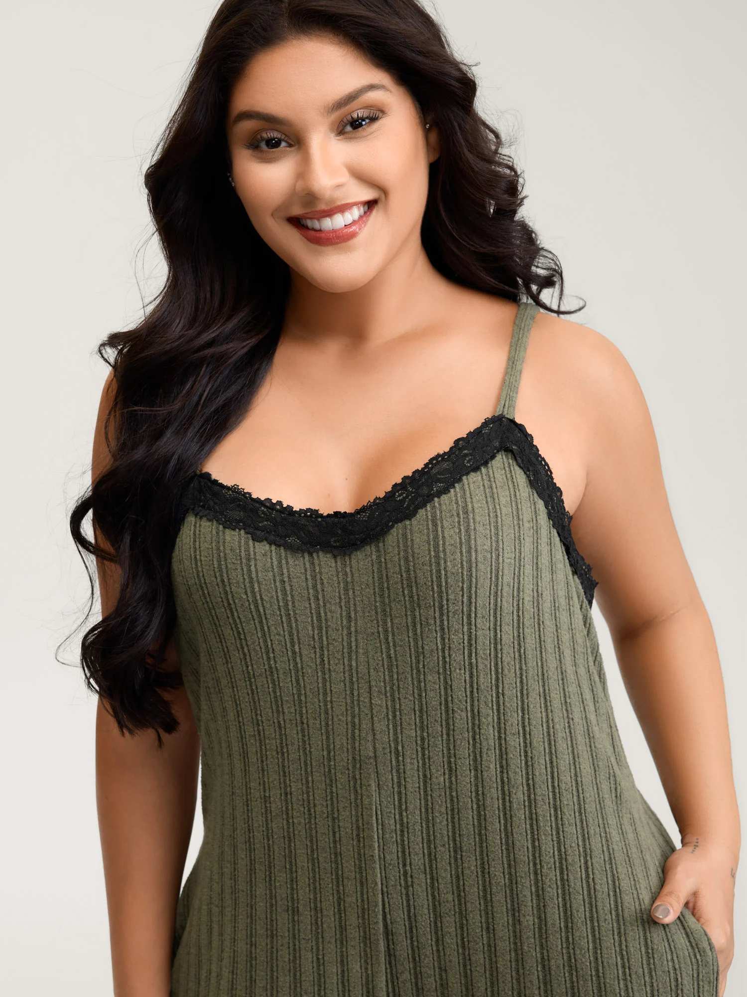 Ribbed Texture Lace Adjustable Pajama Jumpsuit - Image 2