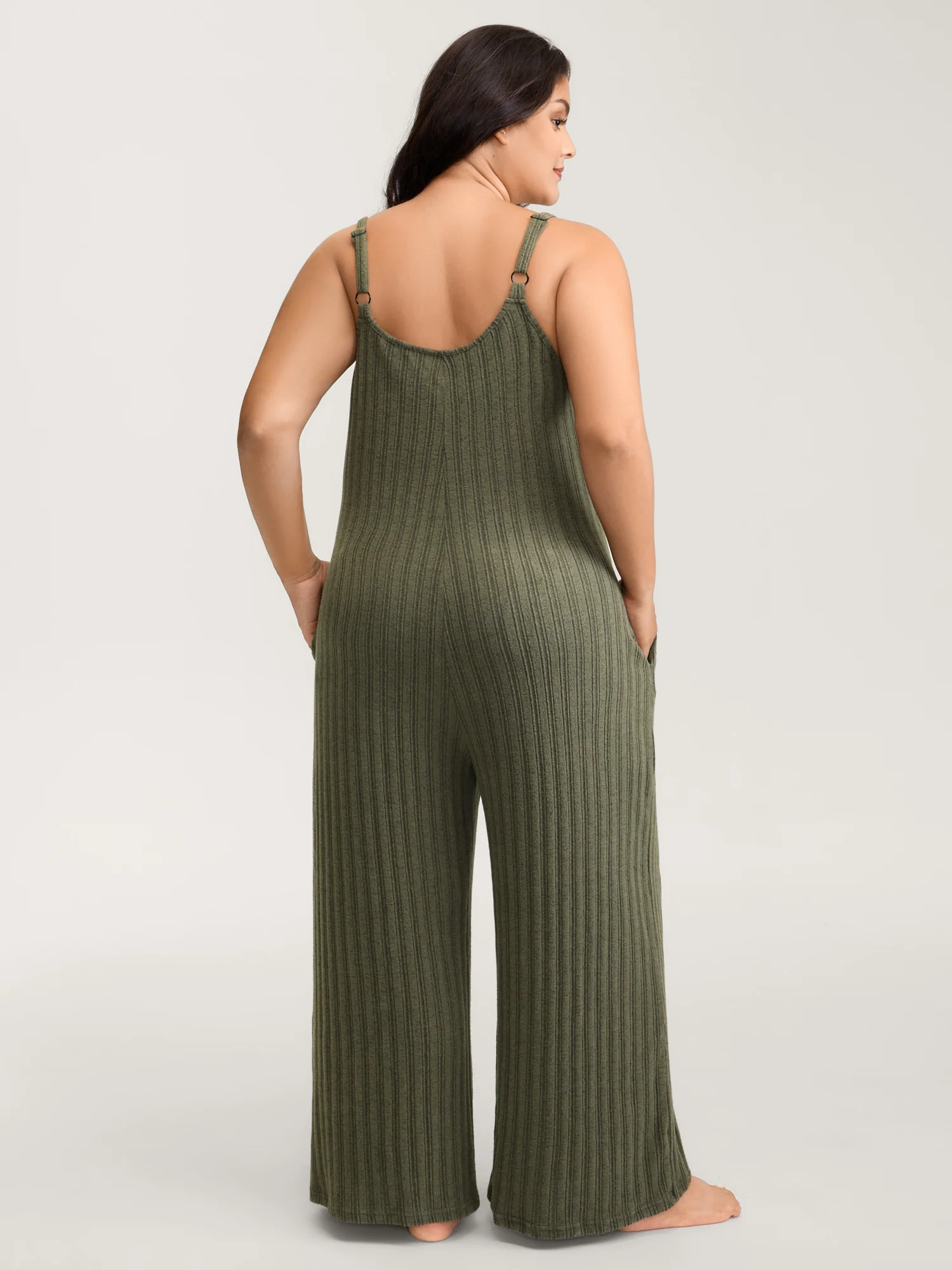 Ribbed Texture Lace Adjustable Pajama Jumpsuit - Image 5
