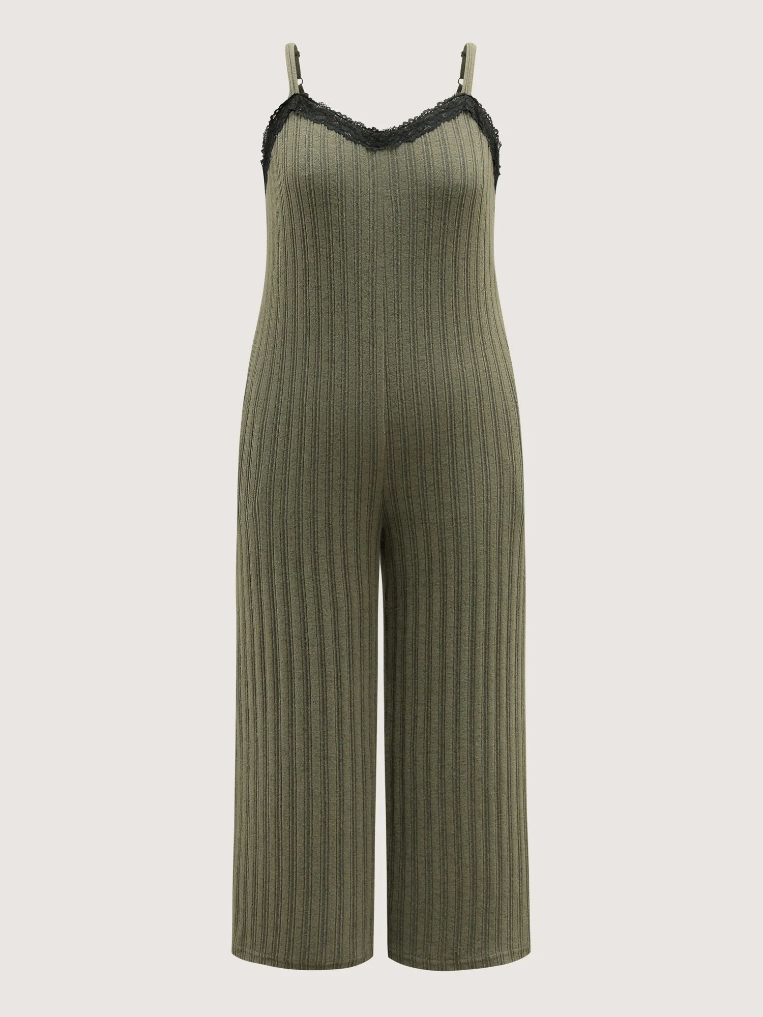 Ribbed Texture Lace Adjustable Pajama Jumpsuit - Image 8