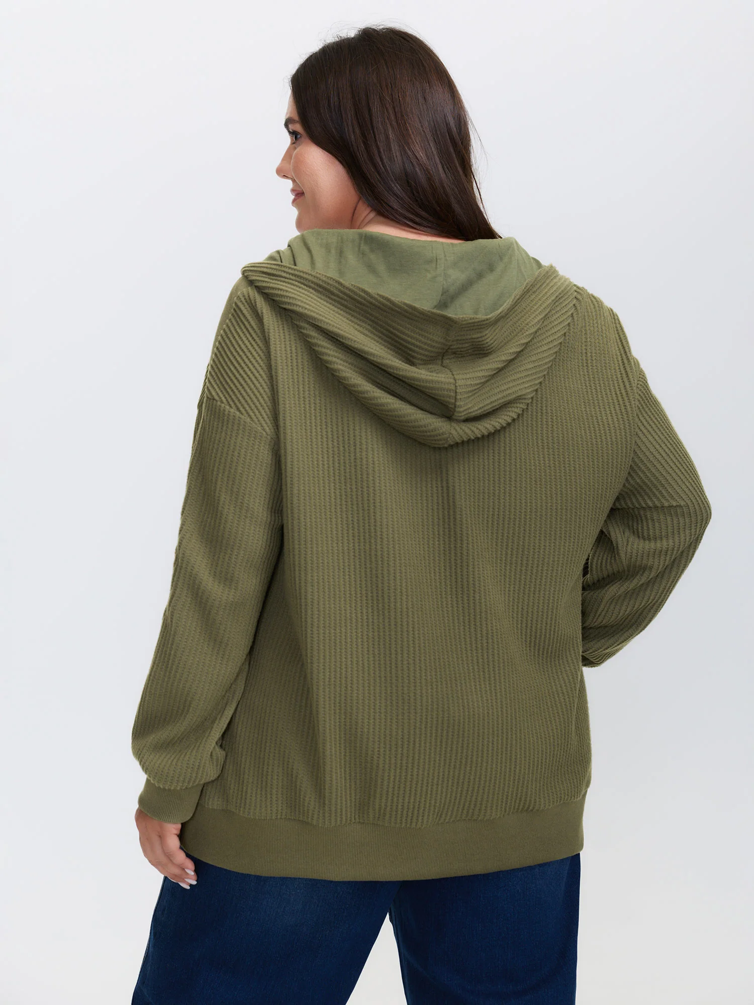 Ribbed Texture Pockets Hooded Coat - Image 5